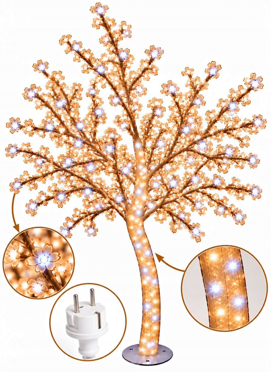 Velký Led stromek Kvetoucí Višeň 180 cm Vánoční Venkovní Bílé Teplé