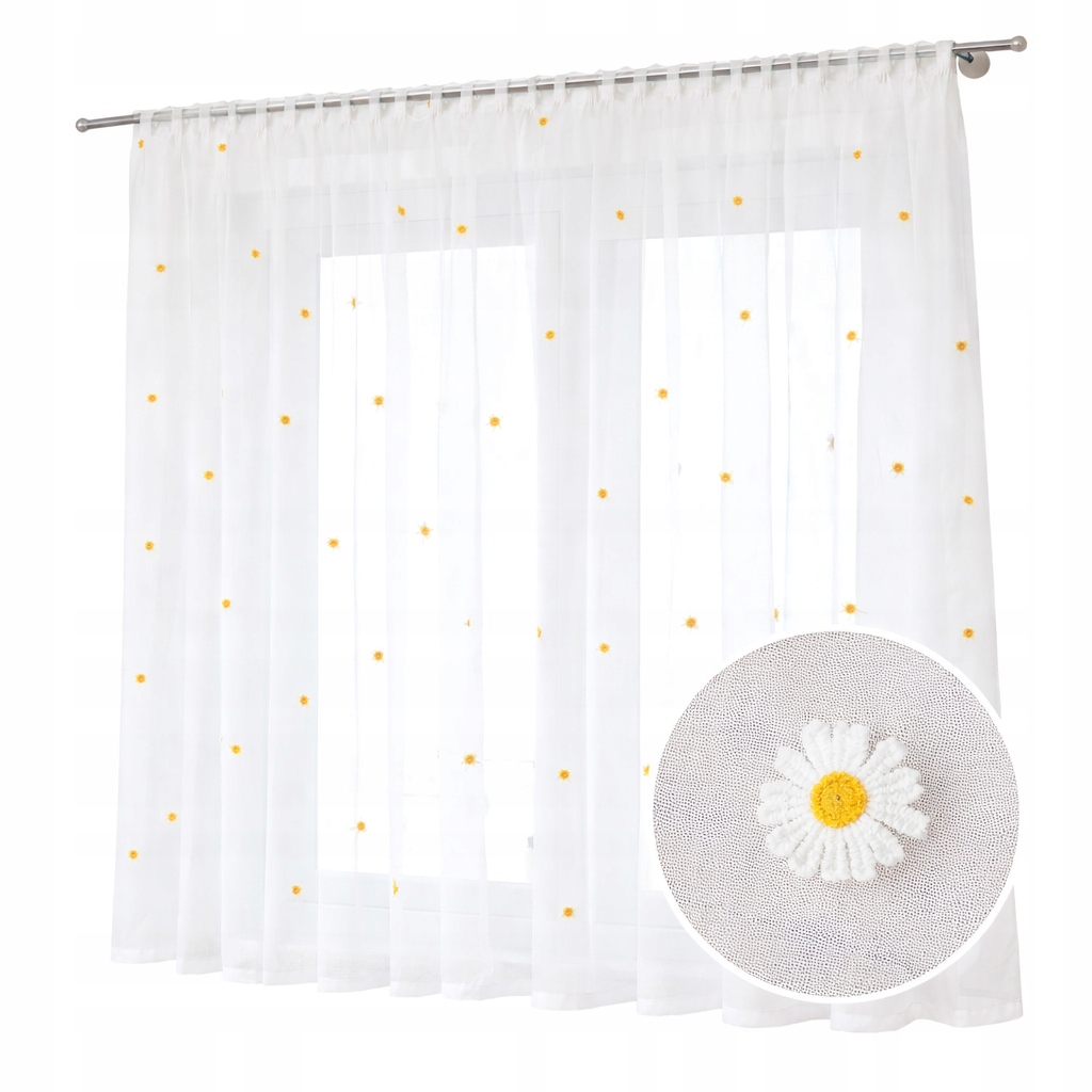 Haftowane Stokrotki Firana z Etaminy Do Salonu sypialni kuchni 400x140 taśm