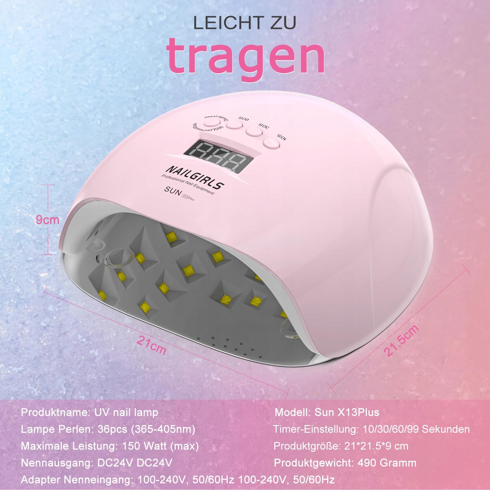 NAILGIRLS Lampa UV LED 150W Do Paznokci Z Sensorem LCD Do Żelowych Paznokci — miniatura 2