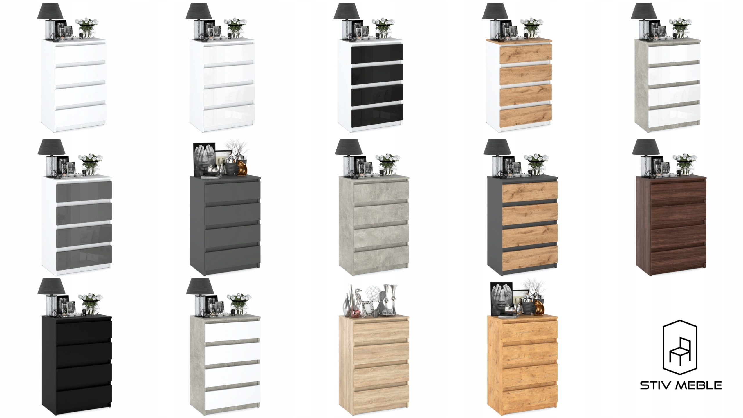 KOMODA 4 SZUFLADY SZAFKA SZARY MAT DĄB WOTAN Marka Stiv-Meble