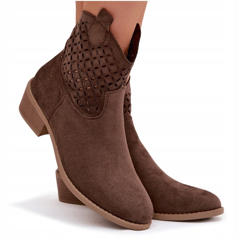 Kotníkové Boty S Eko Semišovým Podpatkem Na Zip, Hnědé 37