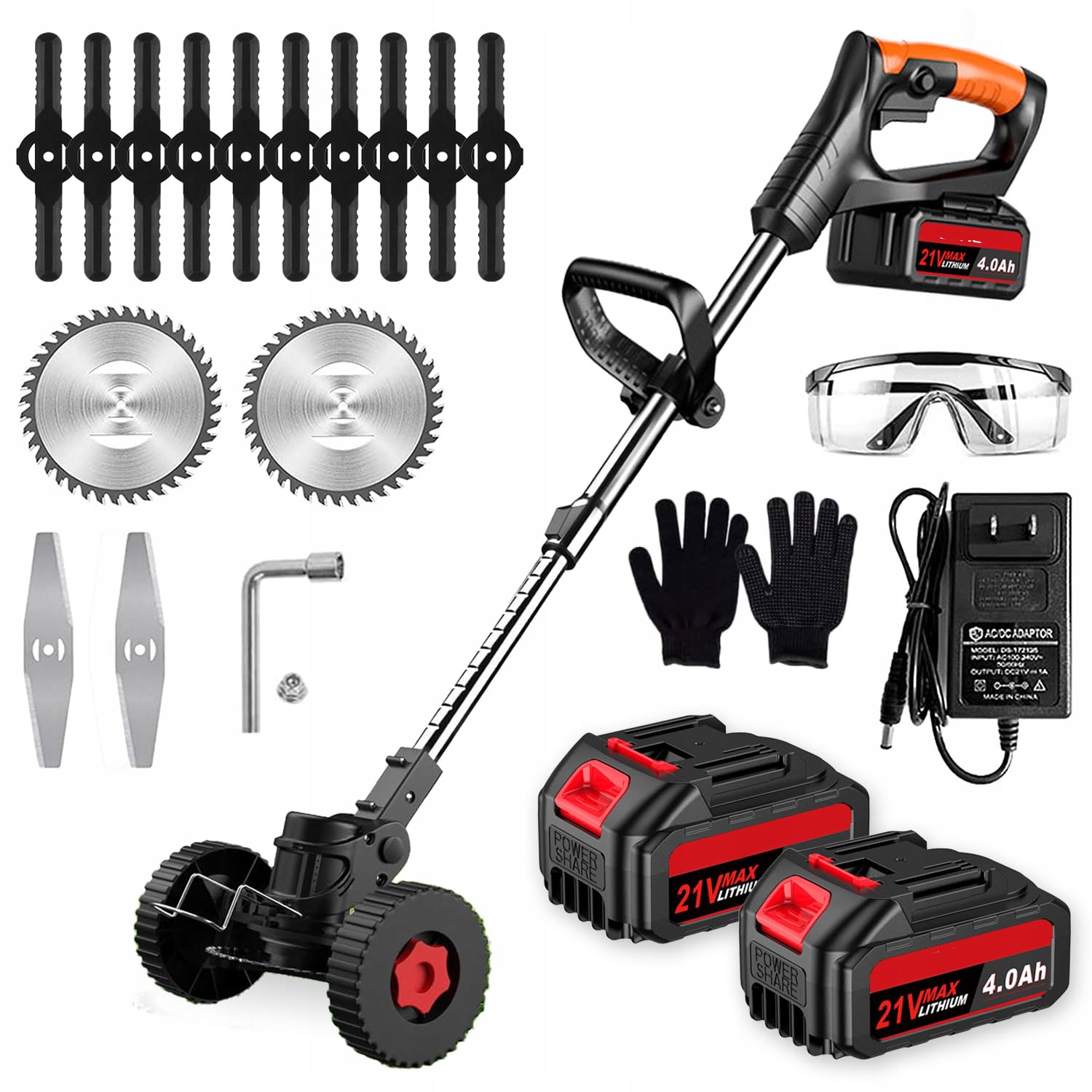 Aku Vyžínač Křovinořez Zahradní Sekačka 21V Na Trávy 2XAKU Kola