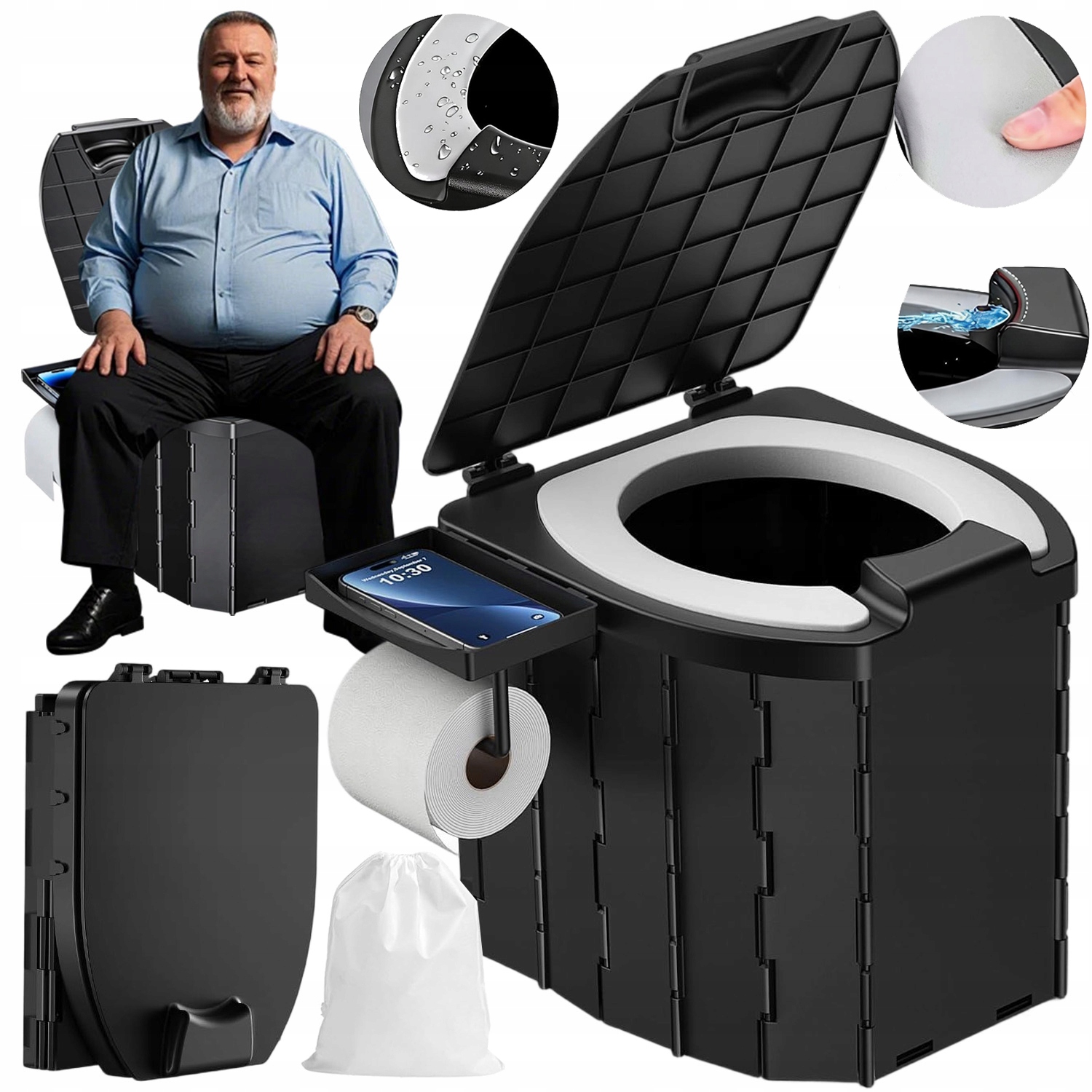 Přenosná Skládací Toaleta Pro Mobilní Wc Na Rybaření, Nosnost 204 Kg, S Vakem