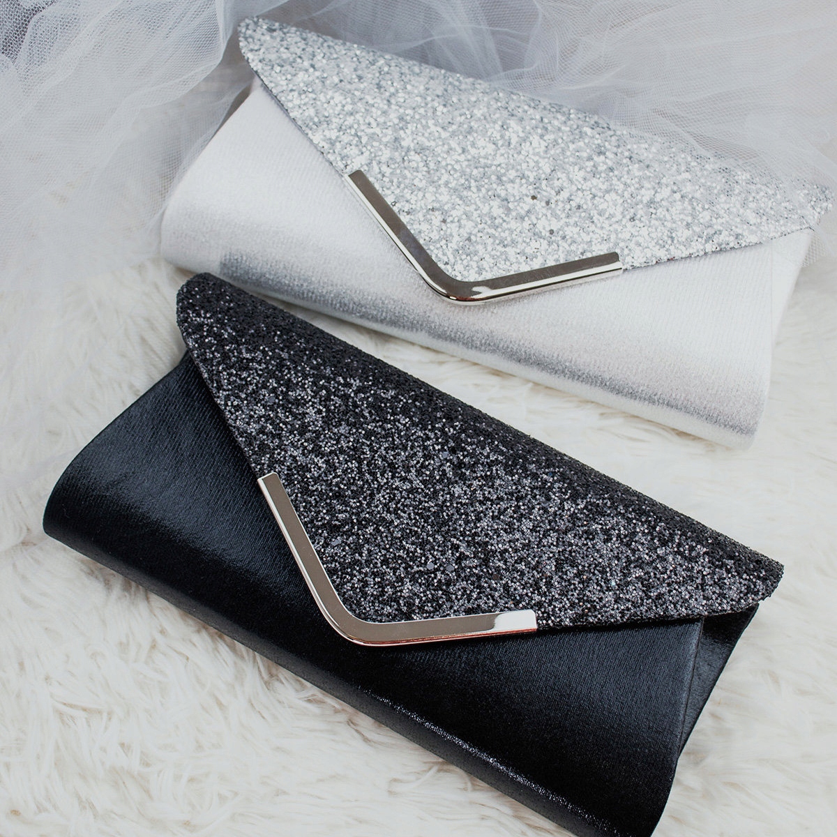 TOREBKA wizytowa błyszcząca KOPERTÓWKA wieczorowa ELEGANCKA mała Materiał dominujący syntetyk