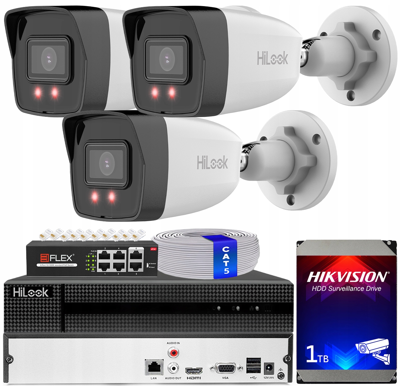 Sada na monitorovanie 3x IPC-B180H 8Mpx kamera HiLook od Hikvision
