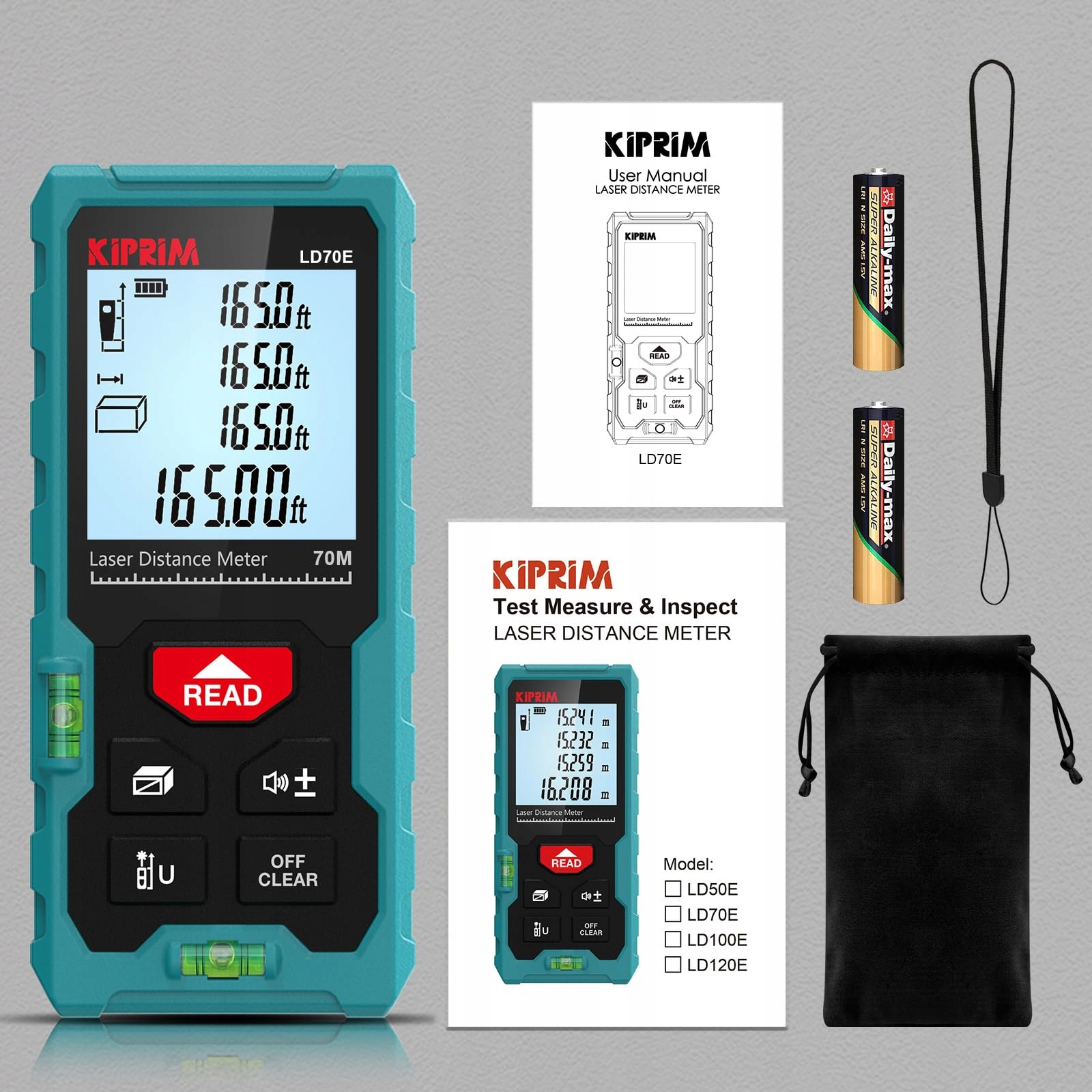 KIPRIM Laserowy Dalmierz 70m Wysoka Dokładność LCD ft/m/in Kompaktowy — miniatura 2