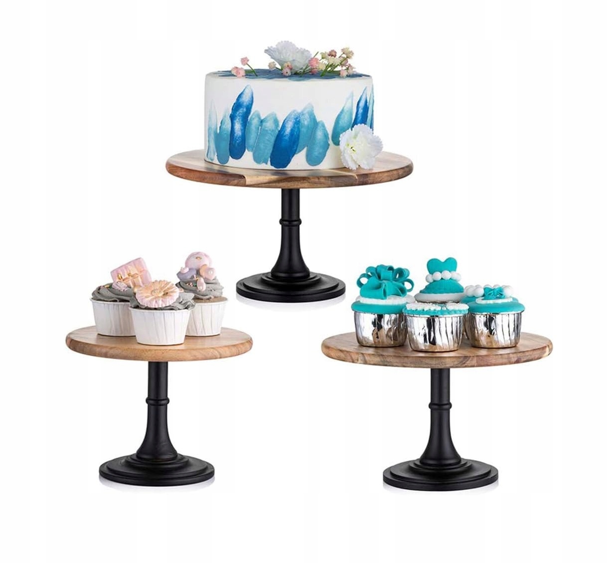 Patera Sada 3 Kusov na tortu a tortu, stojan podnos na servírovanie, drevený