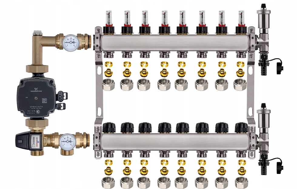 Rozdělovač pro podlahu 8 sekcí nerezový pro vytápění Čerpadlo Pex