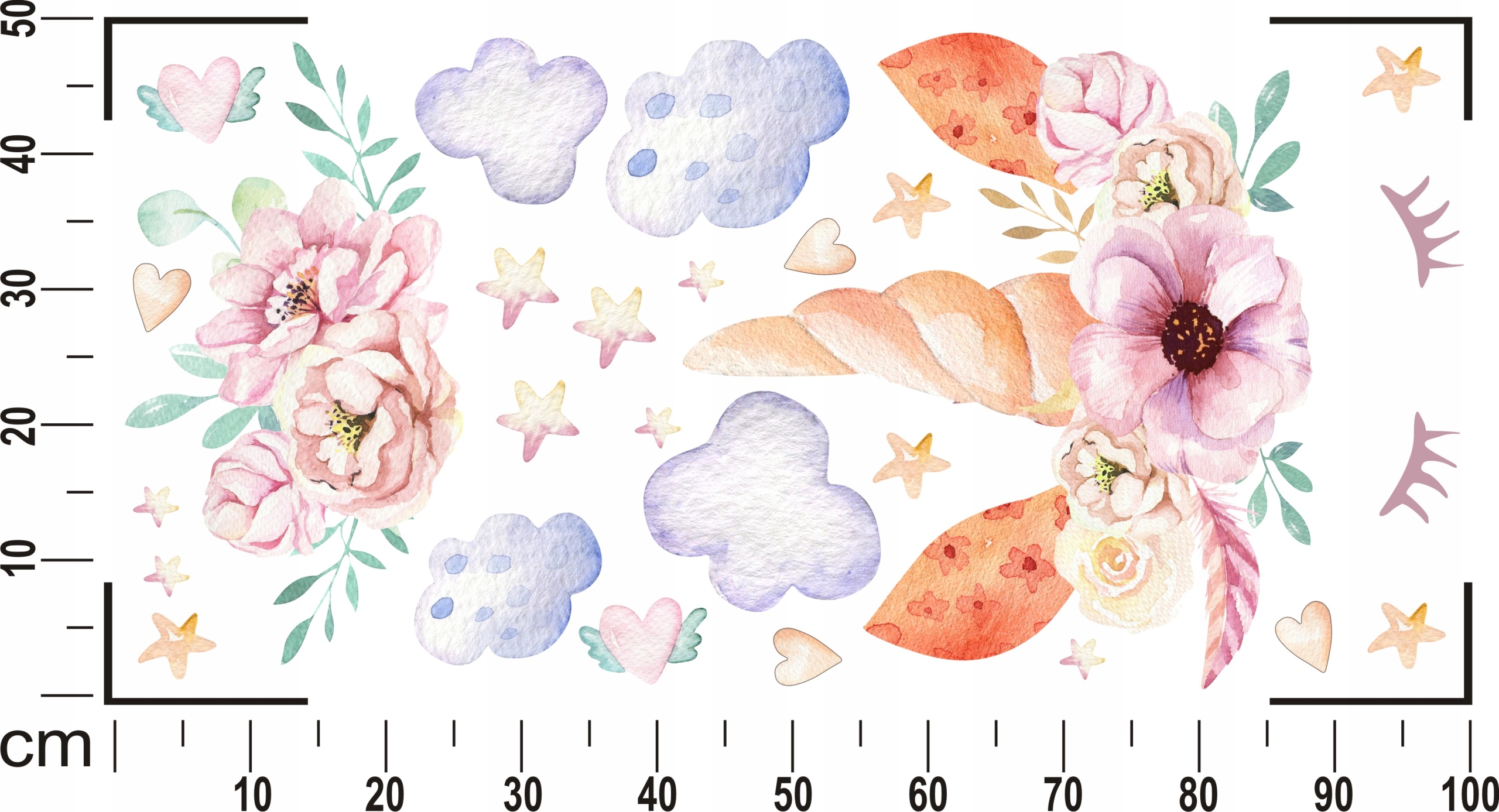 naklejki na ścianę dla dzieci jednorożec kwiaty Szerokość produktu 50 cm