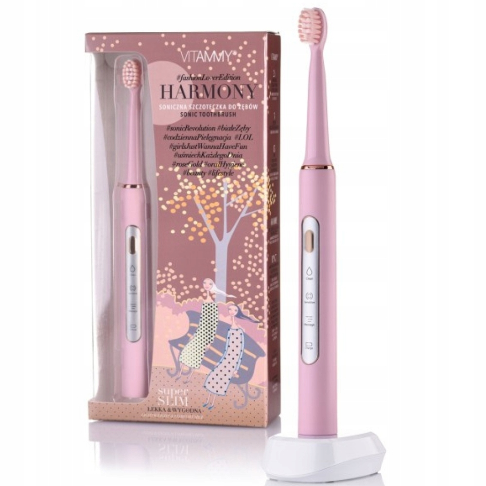 Szczoteczka Soniczna Elektryczna Do Zębów Lekka Vitammy Harmony Pink Różowa-Zdjęcie-0