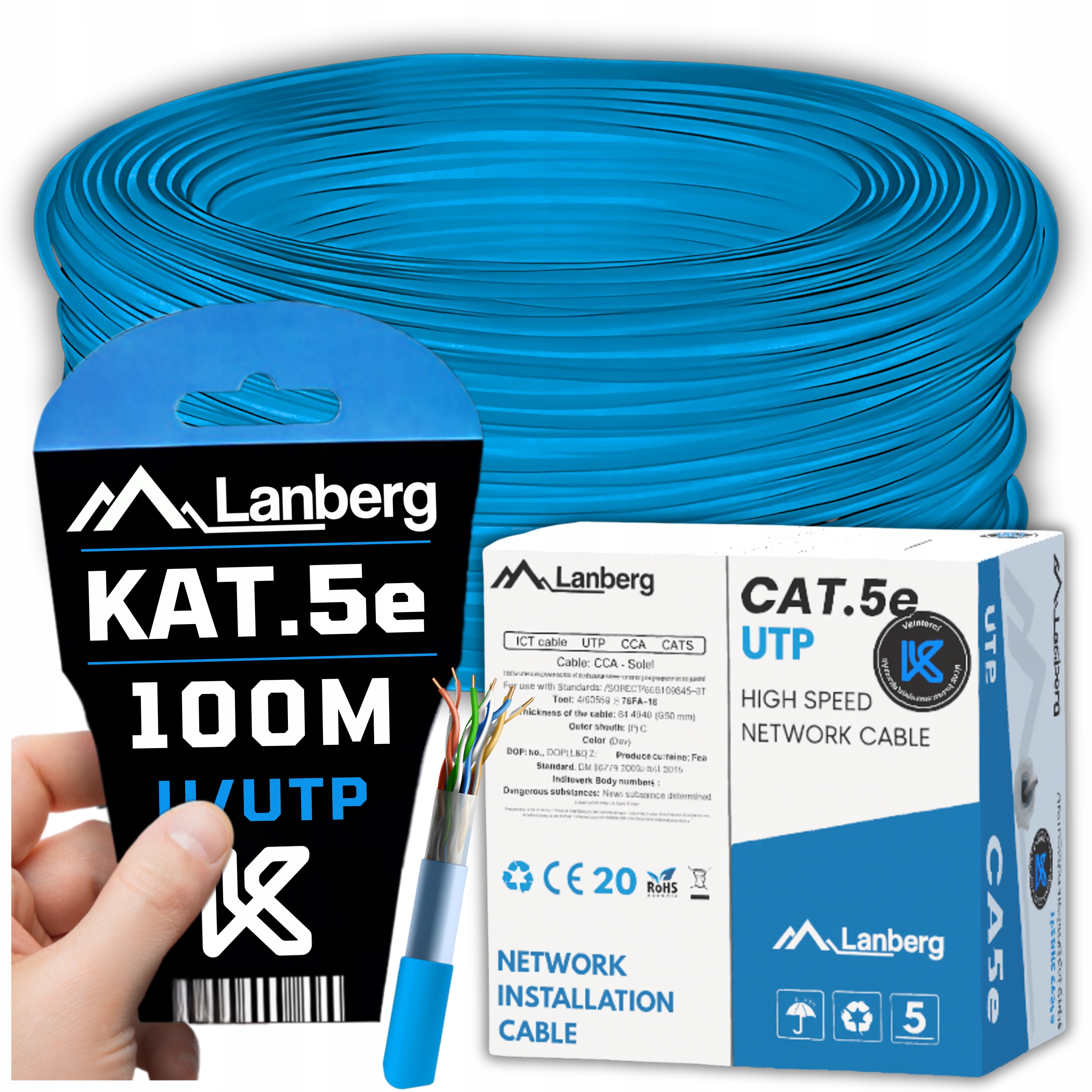 Kabel Sieciowy Skrętka Przewód Lan RJ45 Utp KAT.5E CAT.5E 100M Sieć Lanberg