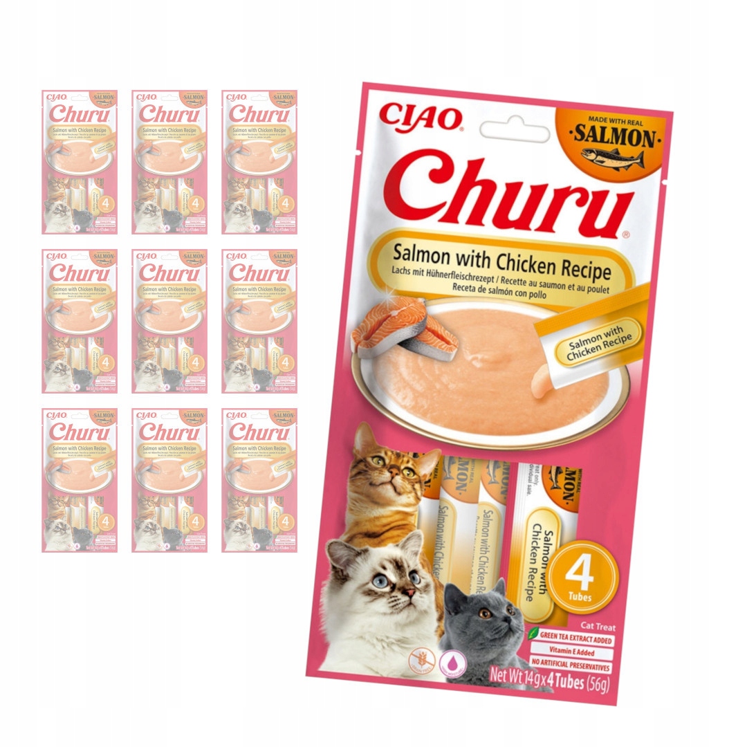 Levně Inaba Cat Churu 40x14g Krémová Pamlsek Pro Kočky Losos s kuřecím masem