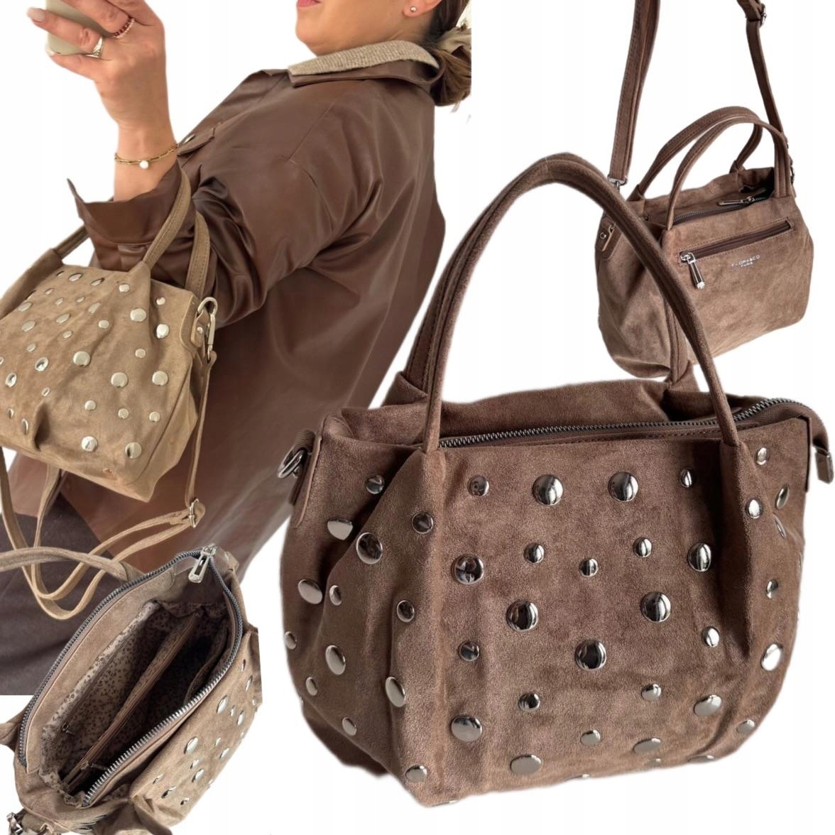 Dámská Kabelka Dárek Na Velikonoce Flora&co Semiš Eco Shopper Cvočky Taupe