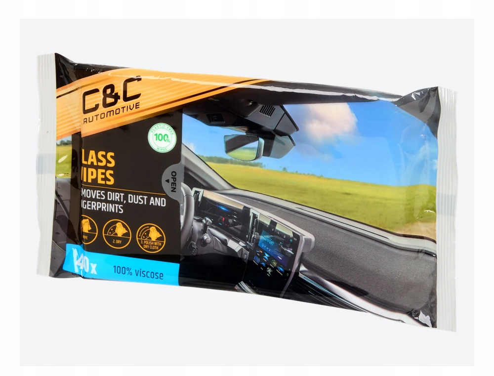Wilgotne ściereczki do samochodu C&C do mycia szyb lusterek w aucie 40sztuk