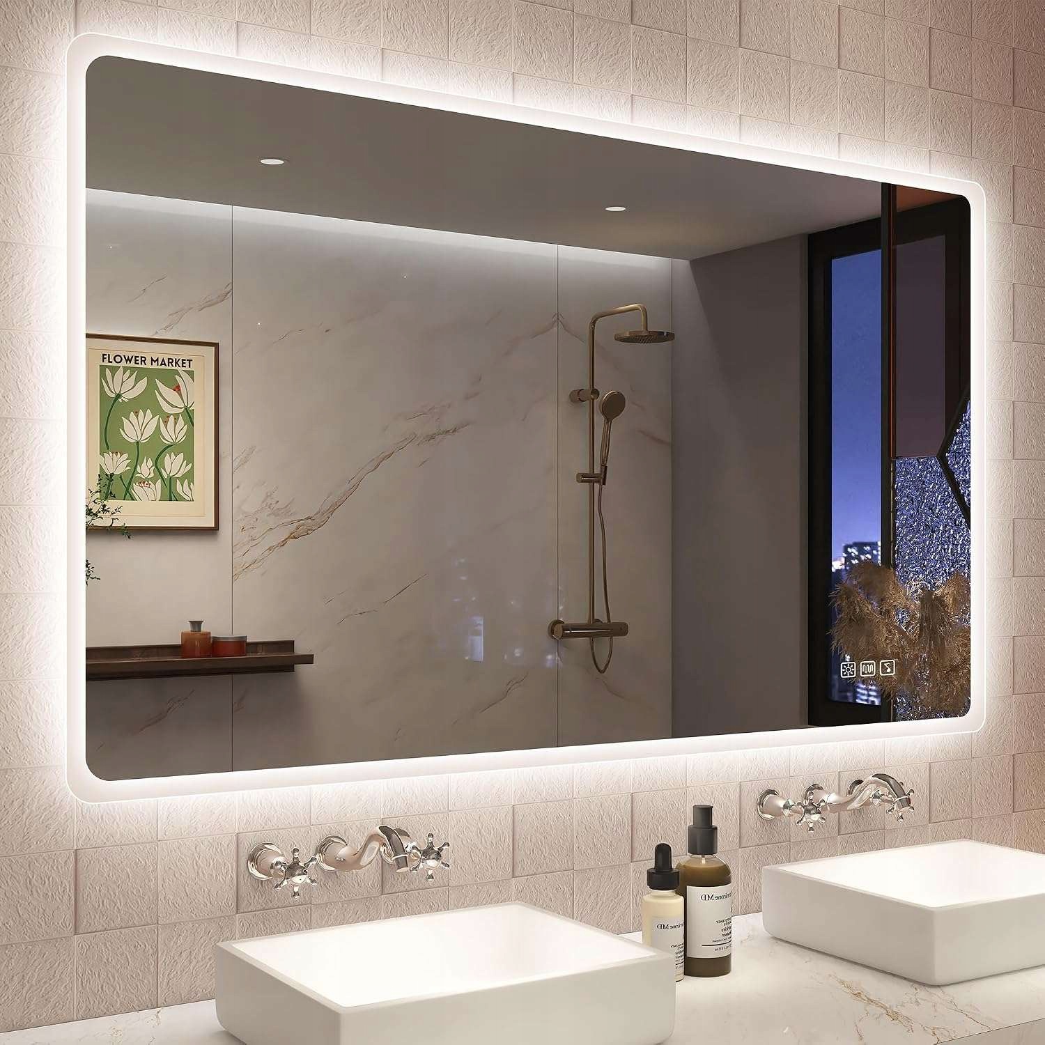 Lustro łazienkowe Led ściemniane głośniki bluetooth prostokąt 120x70cm