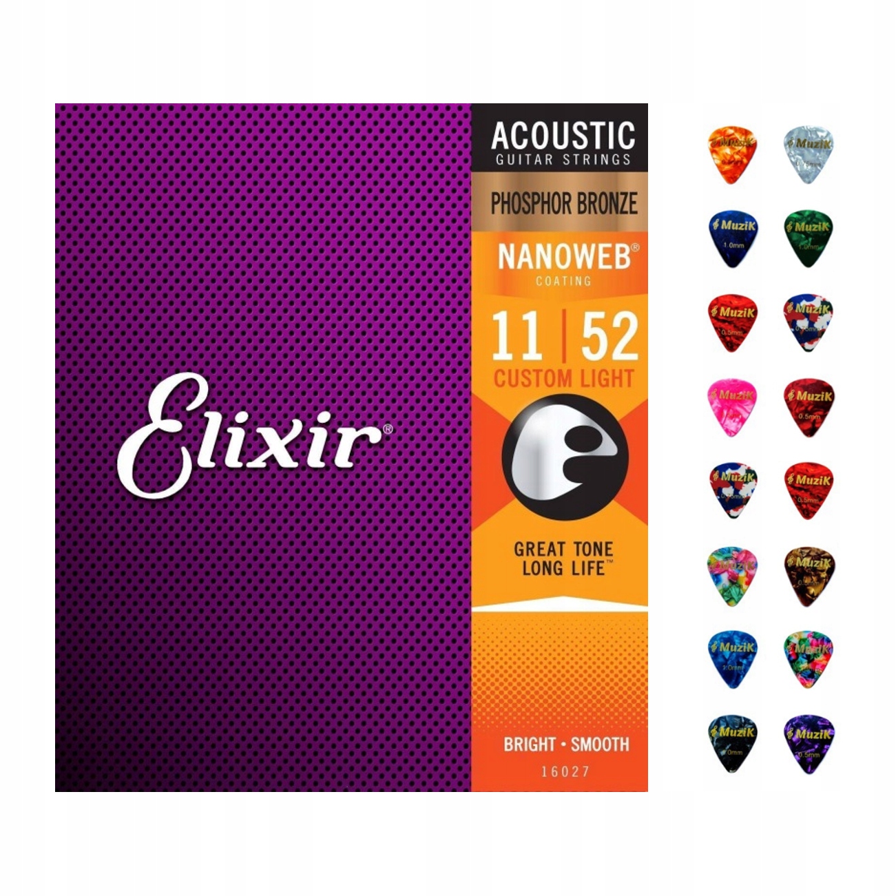 Struny do gitary akustycznej Elixir phosphor bronze komplet 11-52 16027
