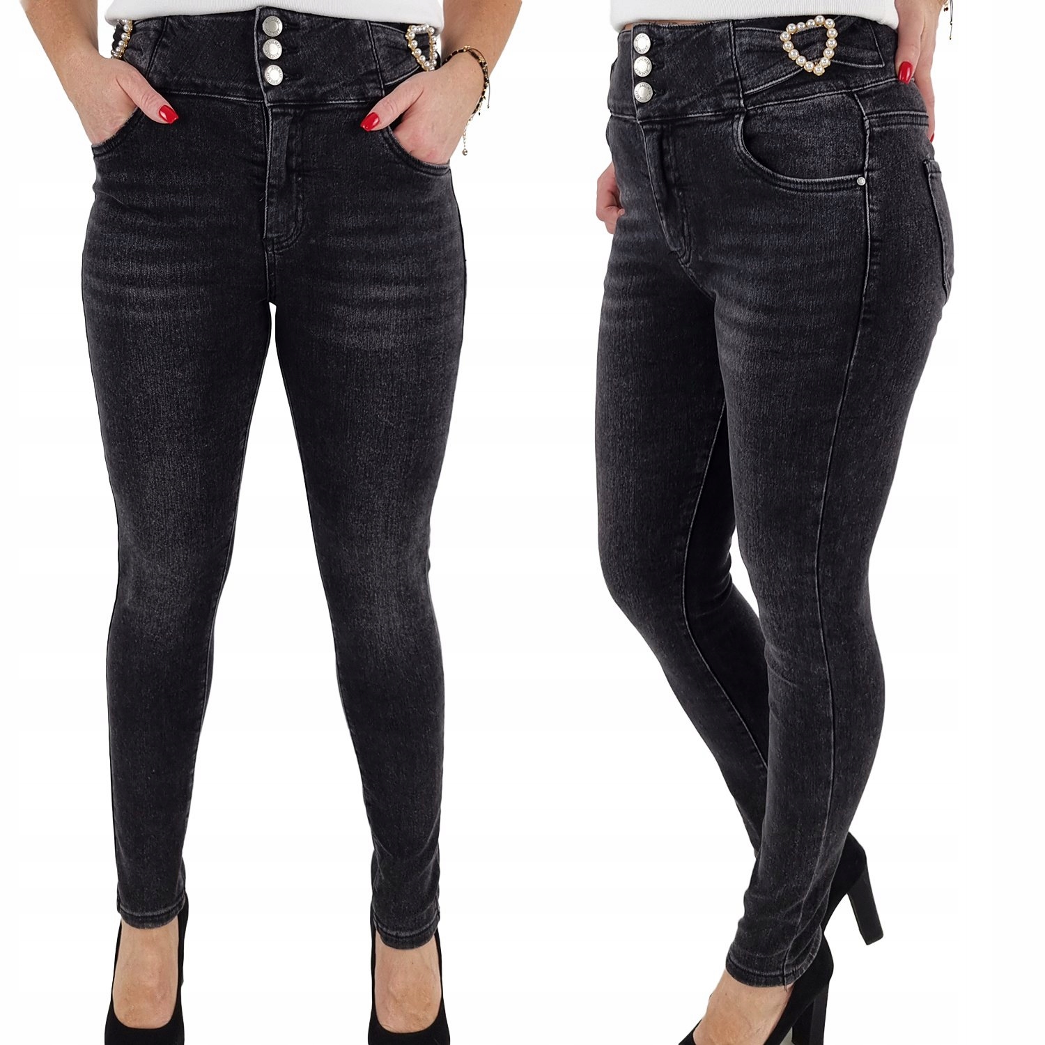 M. Sara Damskie Spodnie Elastyczne W Gumkę Guziki