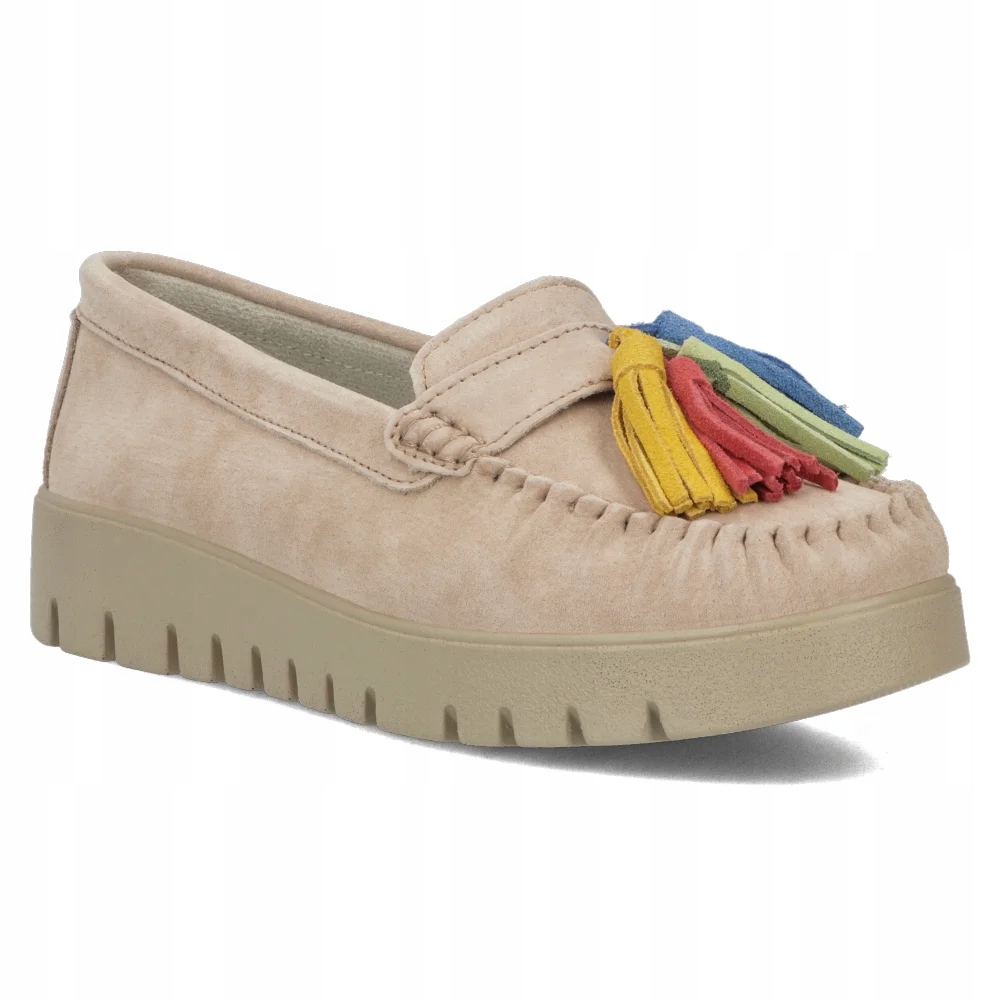 Buty damskie półbuty mokasyny frędzle platforma Filippo beżowe r.40
