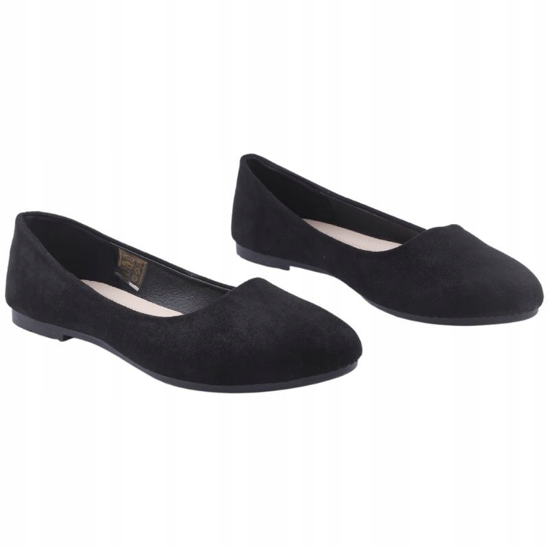 CZARNE BALERINKI DAMSKIE BUTY WSUWANE PŁASKIE GŁADKI WKŁADKA EKOSKÓRA Rozmiar 39