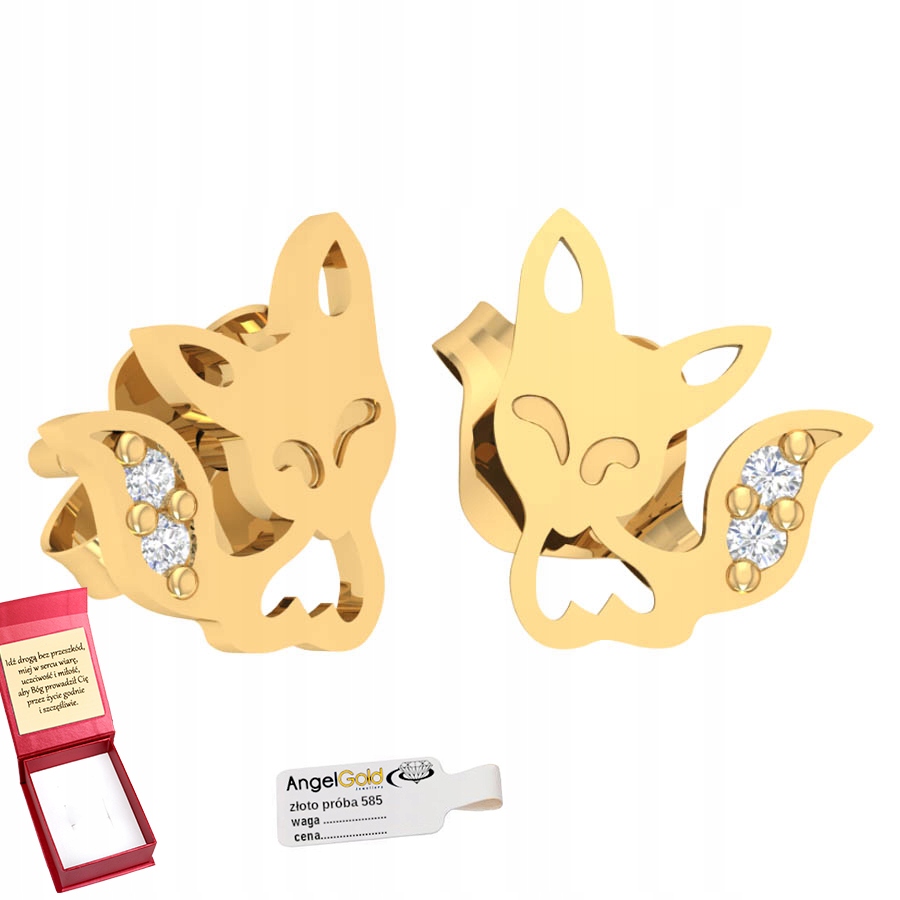 Zlaté Náušnice S Liškami A Zirkony Na Tyčinku 585