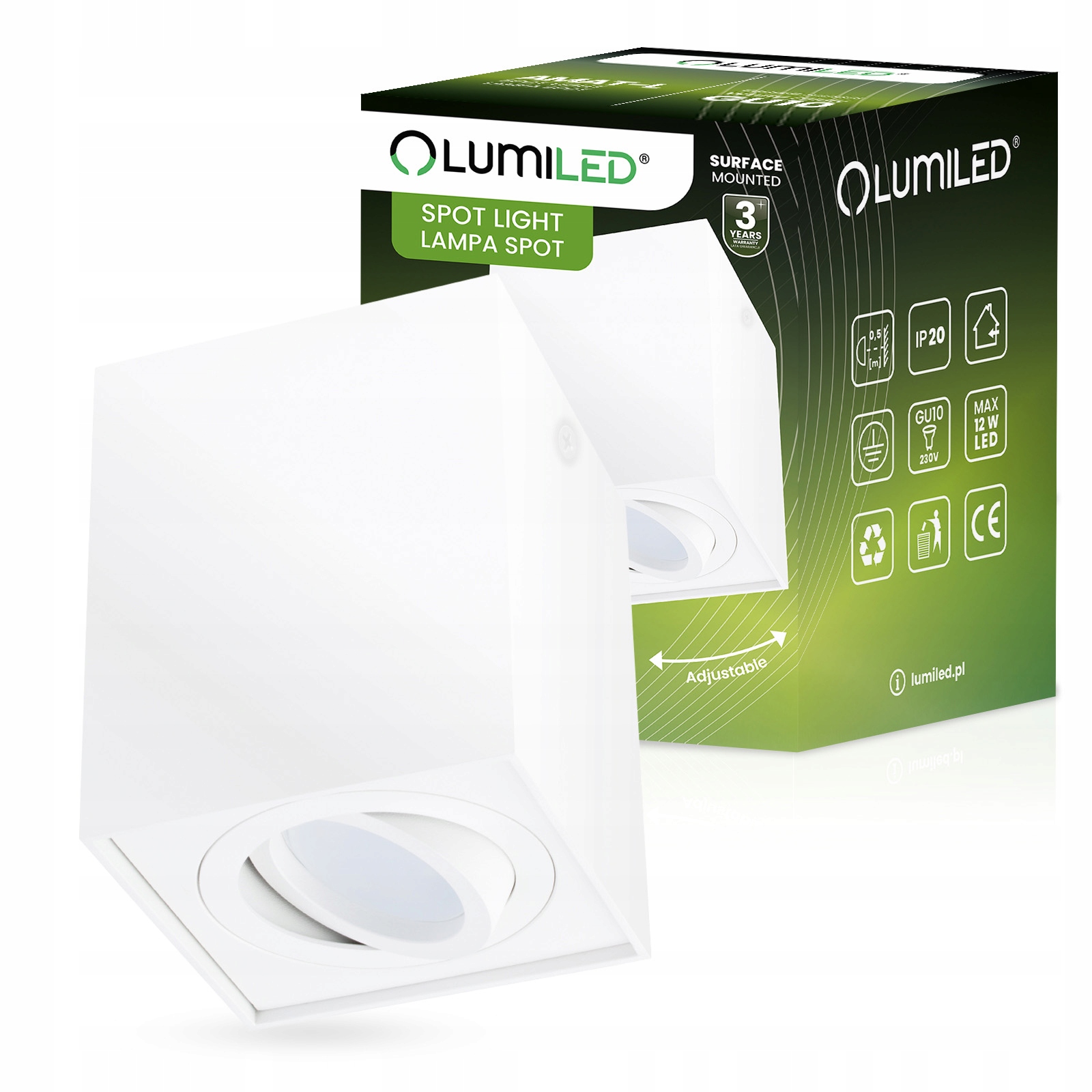 Oprawa Halogenowa Sufitowa Tuba LED GU10 Ruchoma Spot Lampa Natynk Biał