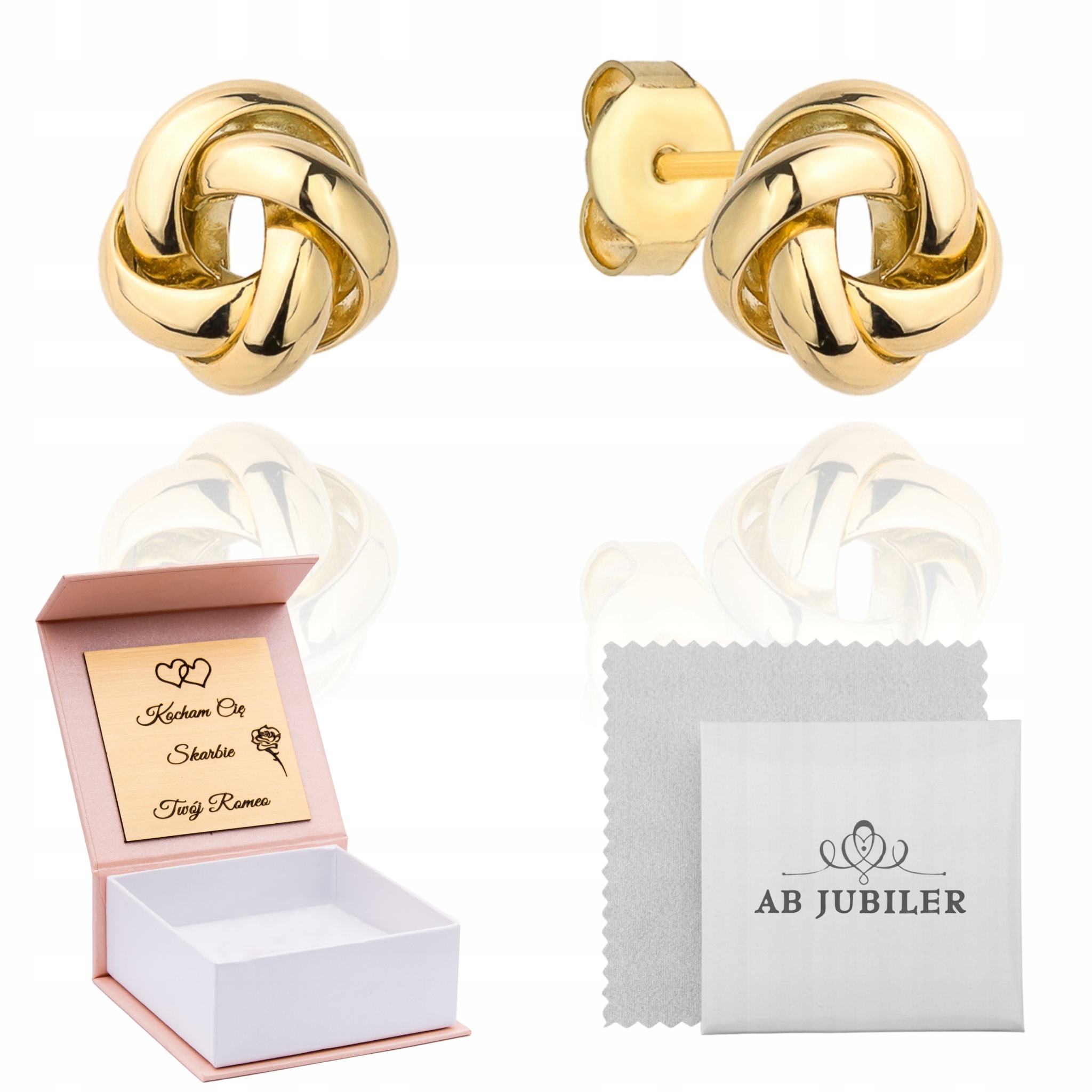 Złote Kolczyki 585 Plecione Supełki Duże na Sztyfcie Modne Idealny