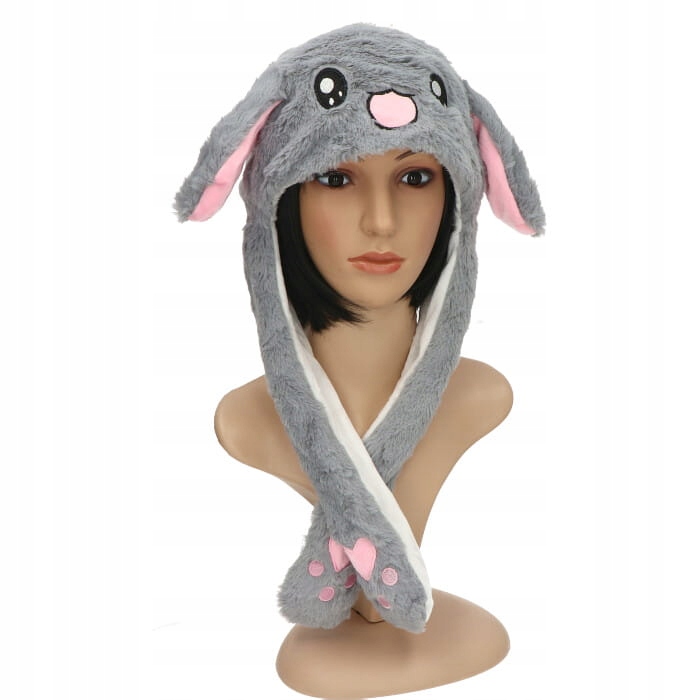 CZAPKA KRÓLIK RUCHOME USZY STRÓJ SZARA WIELKANOC