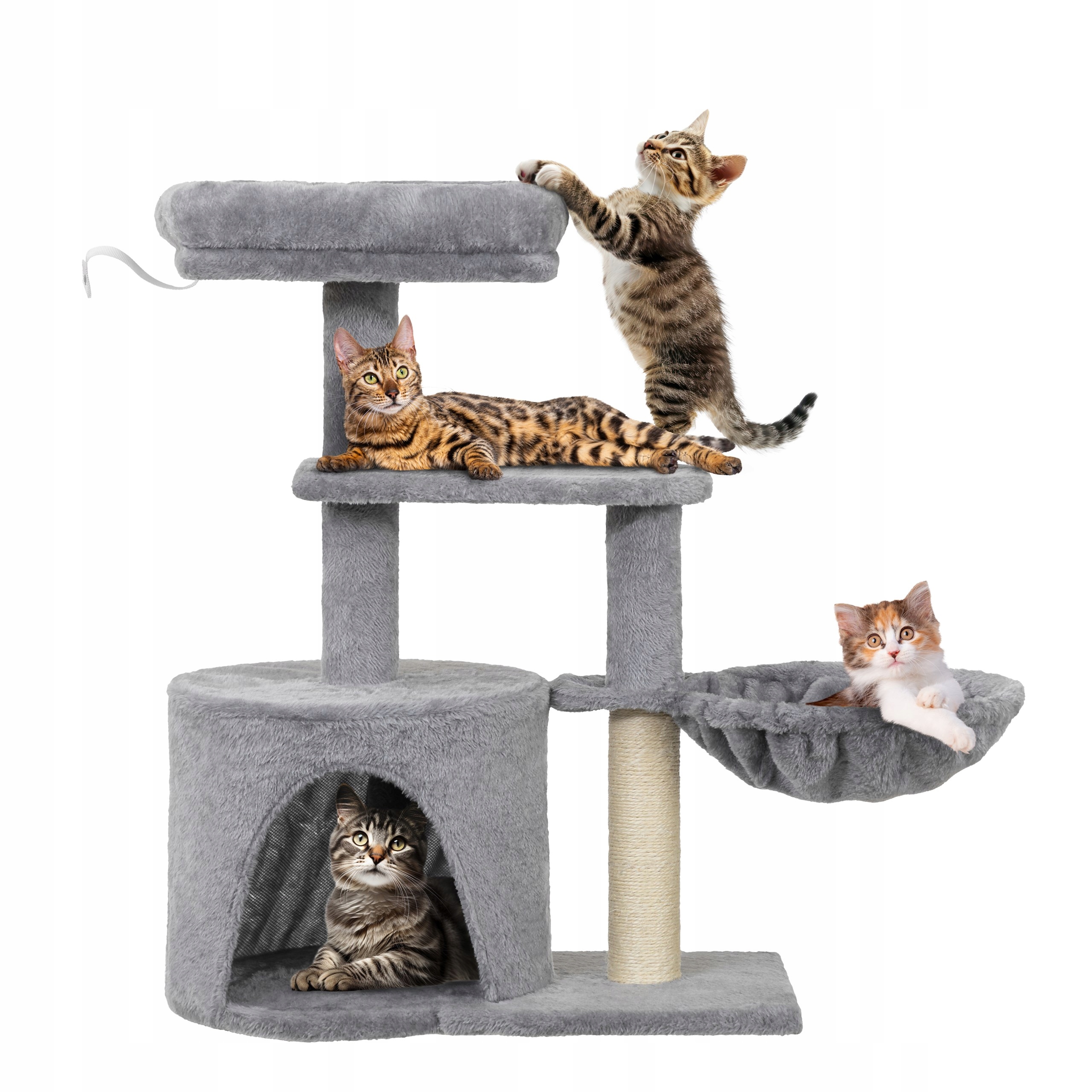 Levně Škrabadlo Pelíšek Pro Kočky Dream 69 cm Houpací síť Domeček Věž Šedá Stabilní