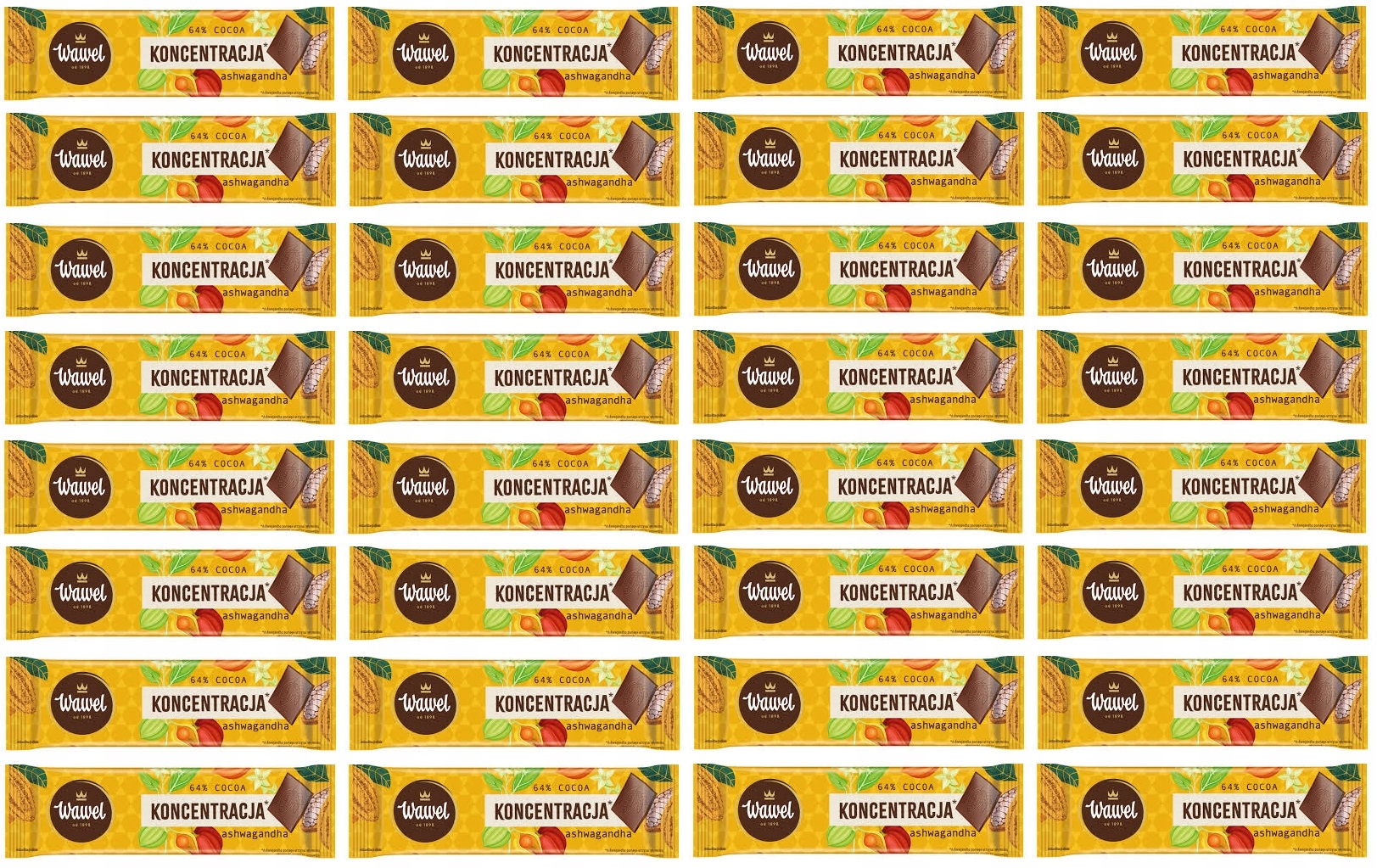 Levně 32 x 20 g Wawel Mini čokoláda Koncentrace Hořká 64% ashwagandha Karton