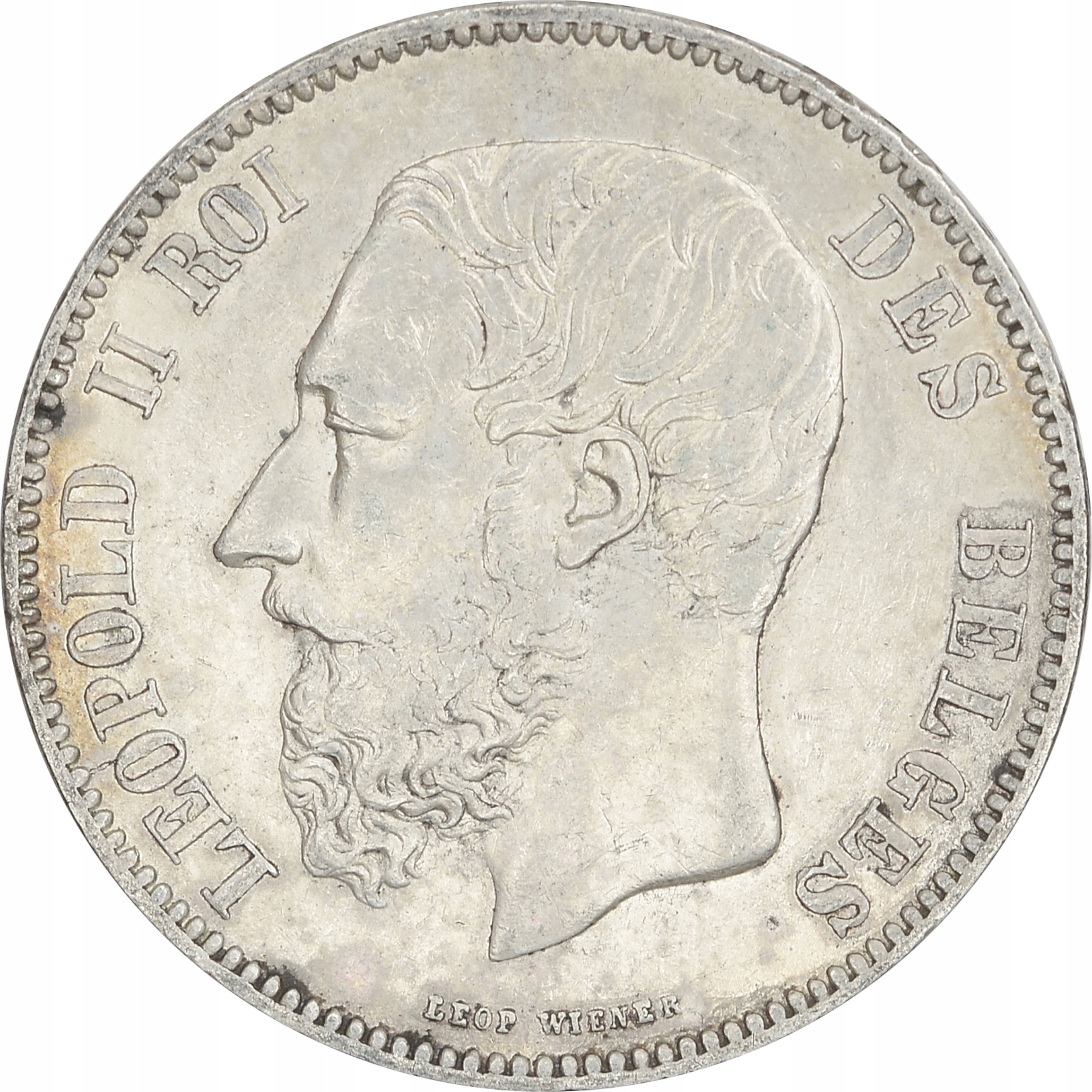 18.BELGIA, LEOPOLD II, 5 FRANKÓW 1868