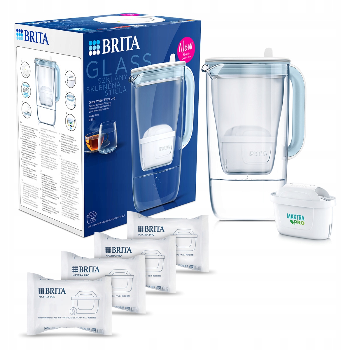 Dzbanek szklany niebieski Brita 5 wkładów filtrujących Pure Performance