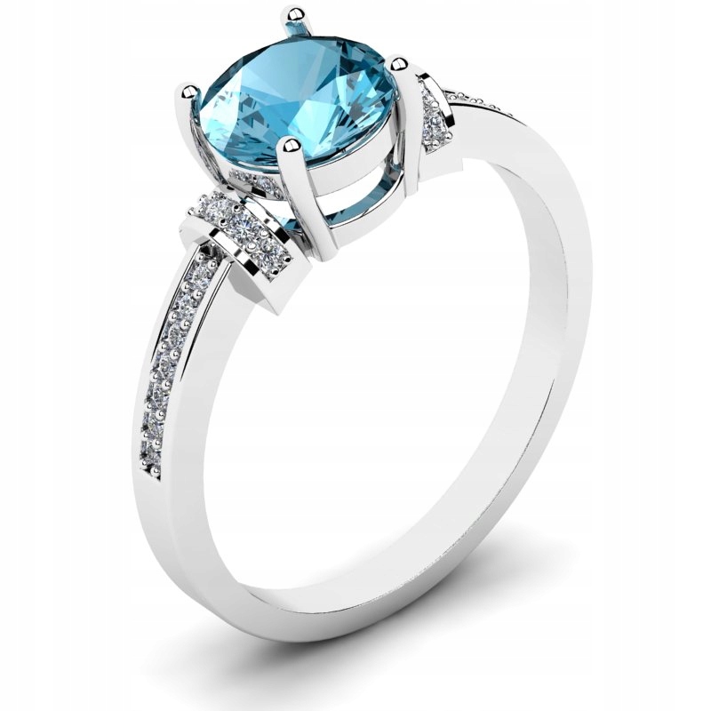 

Pierścionek Z Białego Złota Z Błękitną Cyrkonią