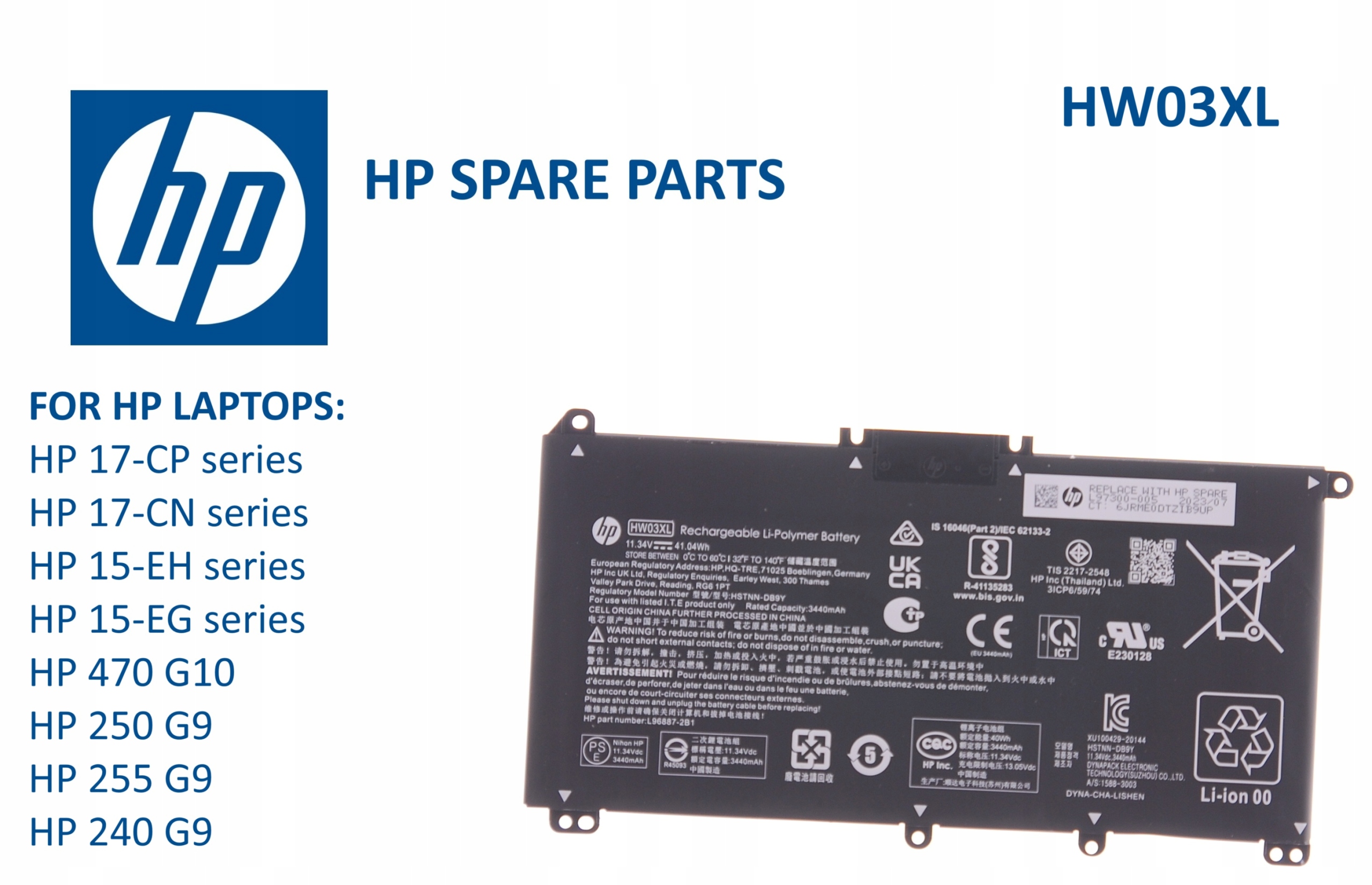 Originální baterie Hp HW03XL 17-CP 17-CN 15-EH 15-EG 470 G10 255 250 G9