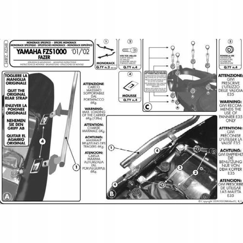 Kappa Rám Centrálneho Kufra Yamaha Fzs 1000 Fazer (01-05) Bez Dosky