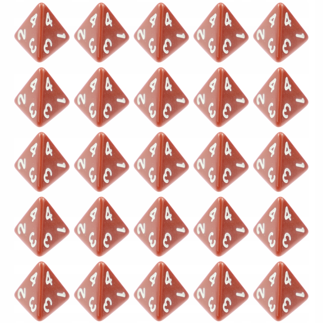 ZESTAW 25 KOSTEK K4 RPG BRĄZOWA KOŚĆ CZTEROŚCIENNA