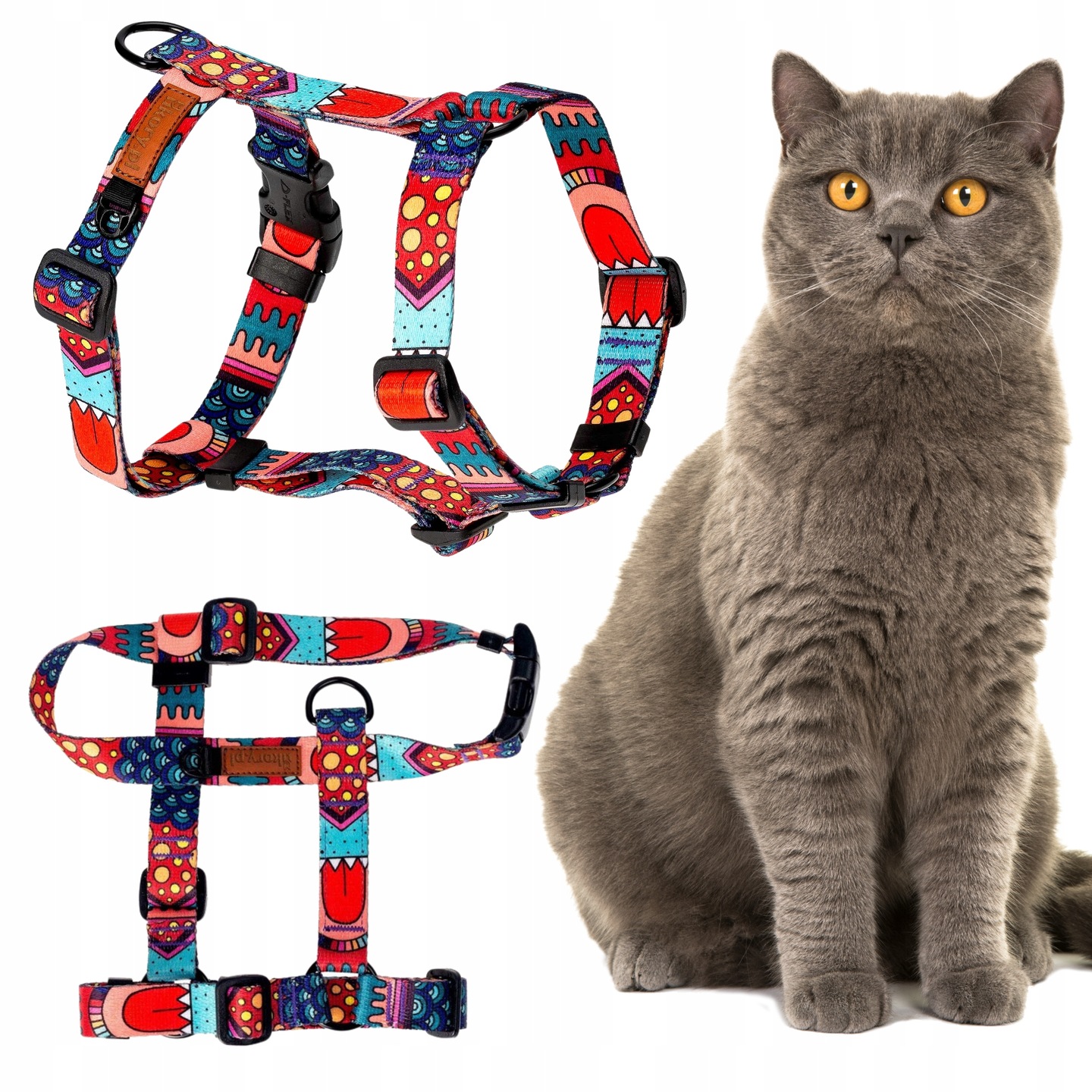 Levně Šle Guard pro kočky vycházkové s regulací pro kočku Ukory s puntíky