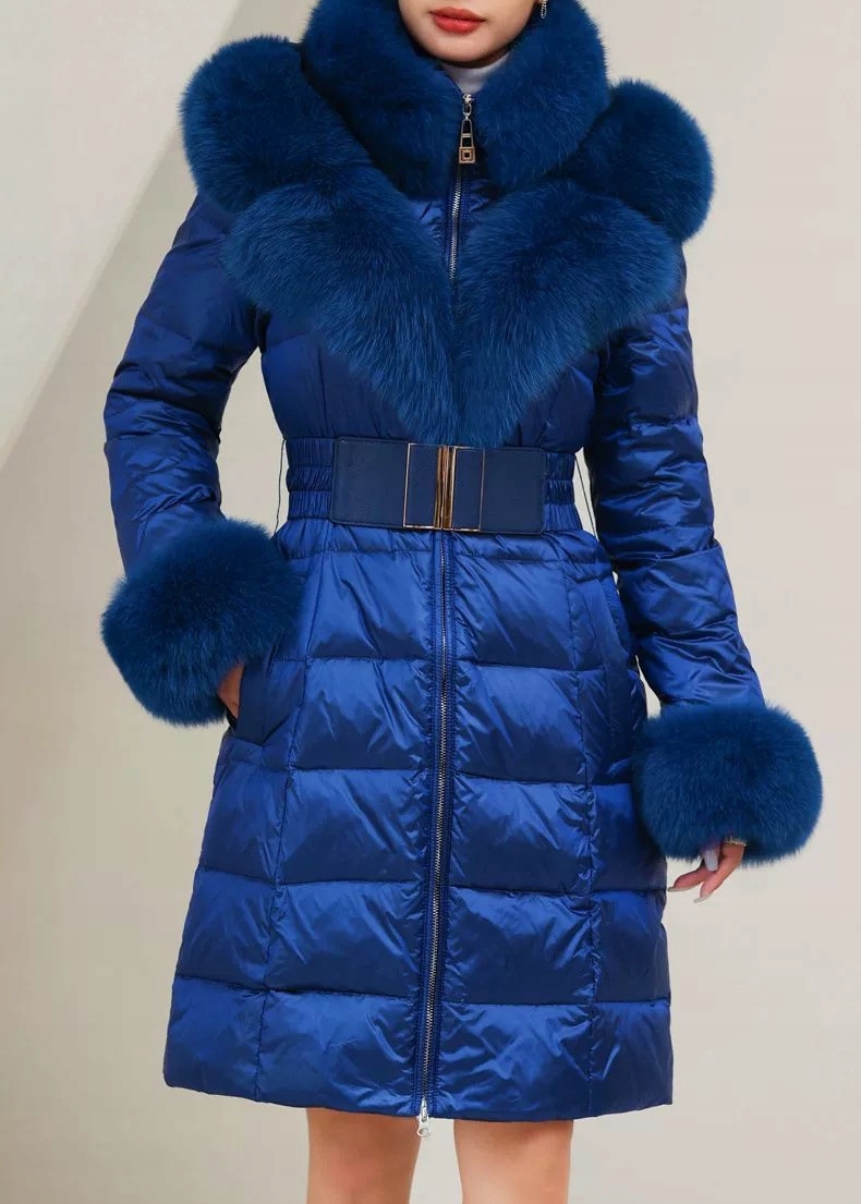 PŁASZCZ KACZY PUCH PIĘKNY OKAZAŁY LIS NIESPOTYKANY MODEL HIT