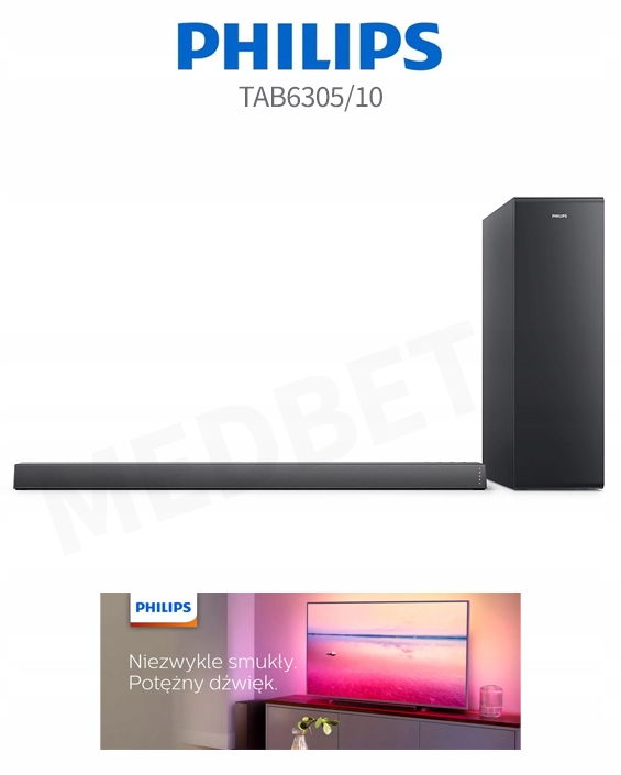 BEZPRZEWODOWY SOUNDBAR PHILIPS TAB6305/10 140W BT Konstrukcja prosty