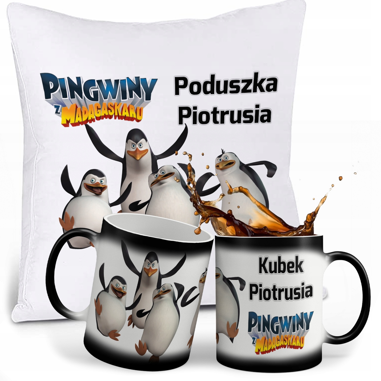 ZESTAW PINGWINY z MADAGASKARU MAGIC KUBEK PODUSZKA