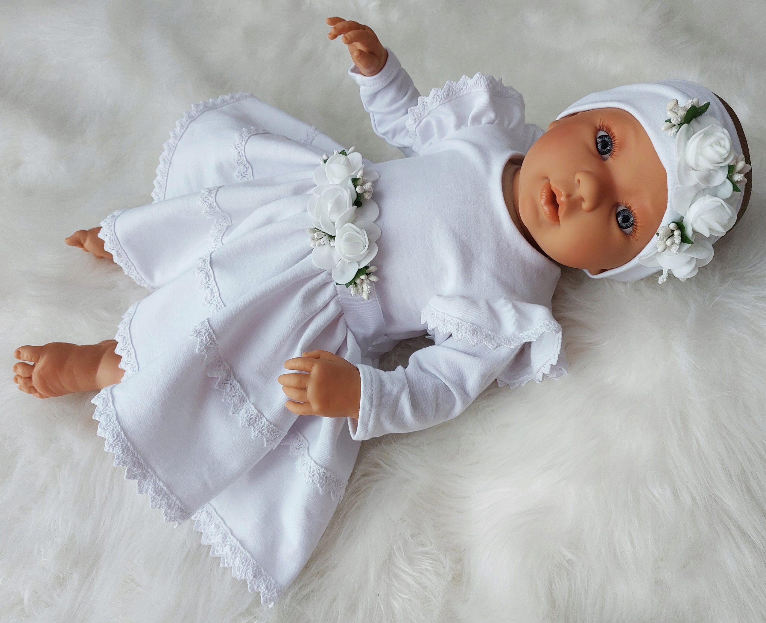 3CZ SUKIENKA KOMPLET BAWEŁNA DO CHRZTU R.80 Rozmiar 80