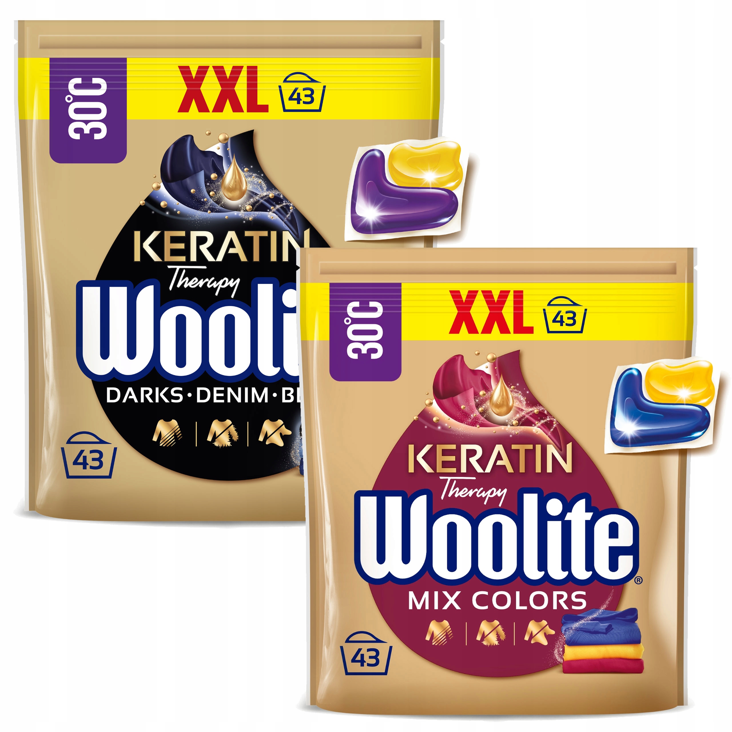 Levně Woolite Kapsle na praní barvy I černé tmavé 2x 43 kusů