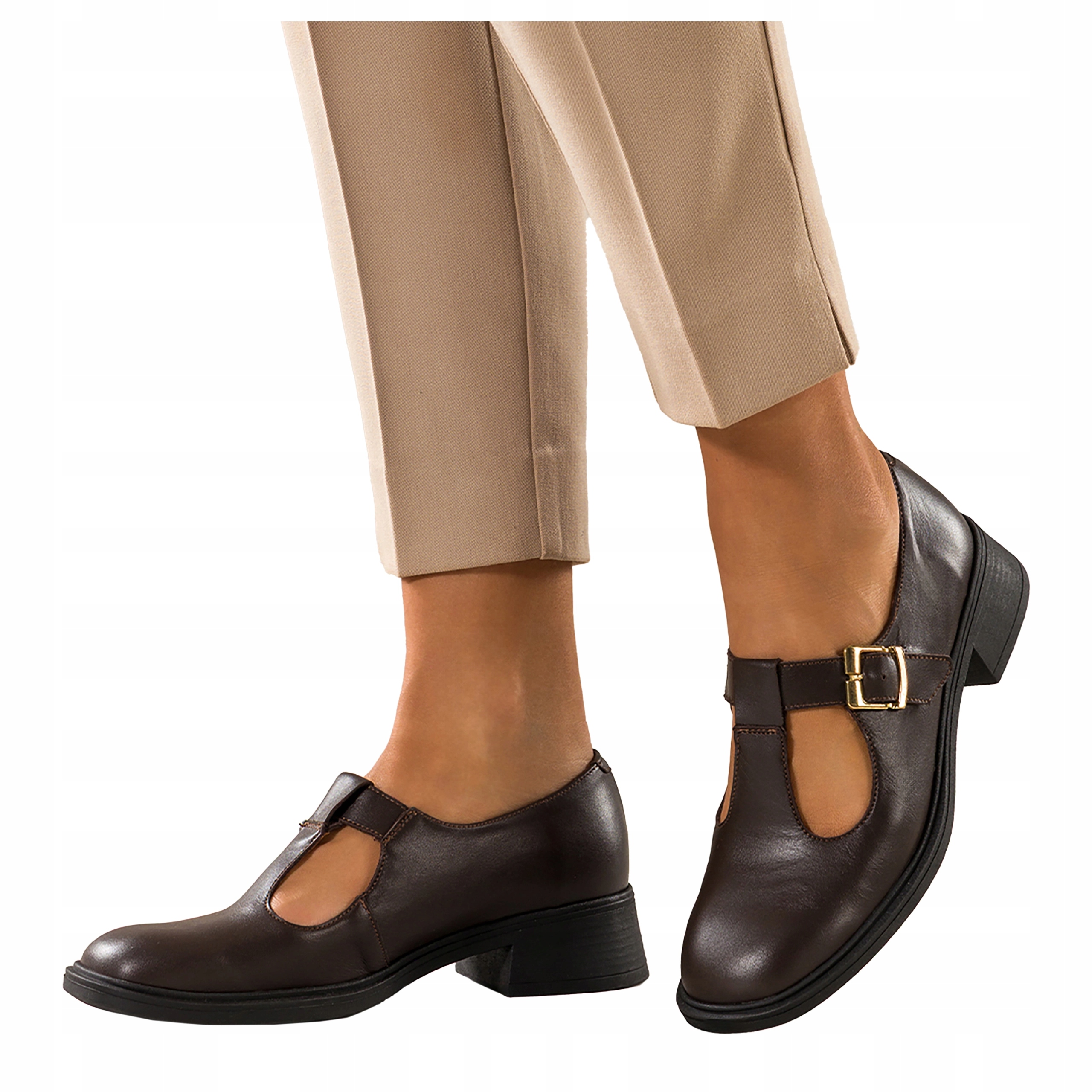 Dámské kožené polobotky Čokoládové Módní výřezy Polský Výrobek vel. 36