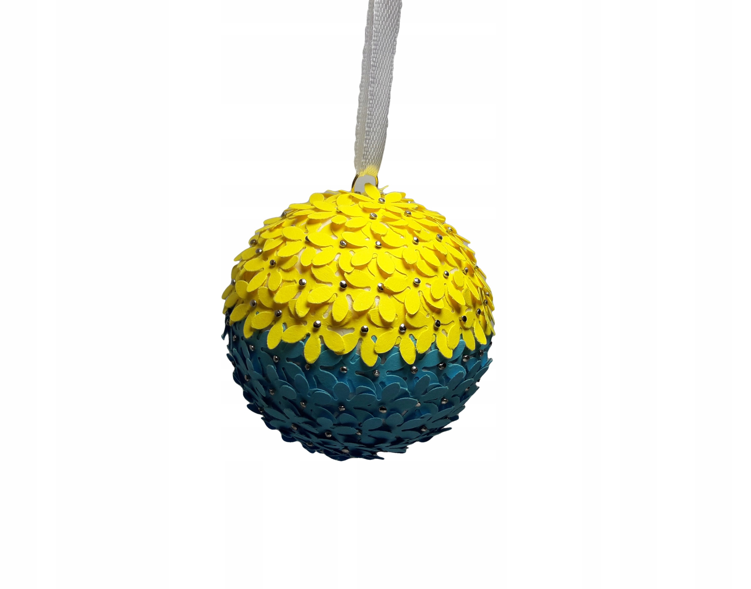 

Bombka z żółto-niebieskimi kwiatkami handmade 6cm