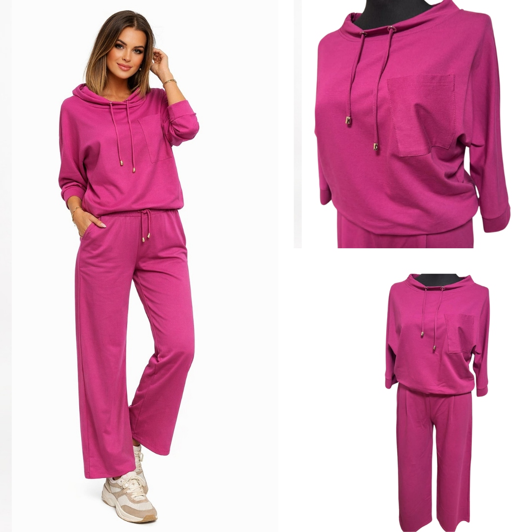 Teplákovka dámský Romafashion komplet bavlněná mikina kalhoty Fuchsiová XXL