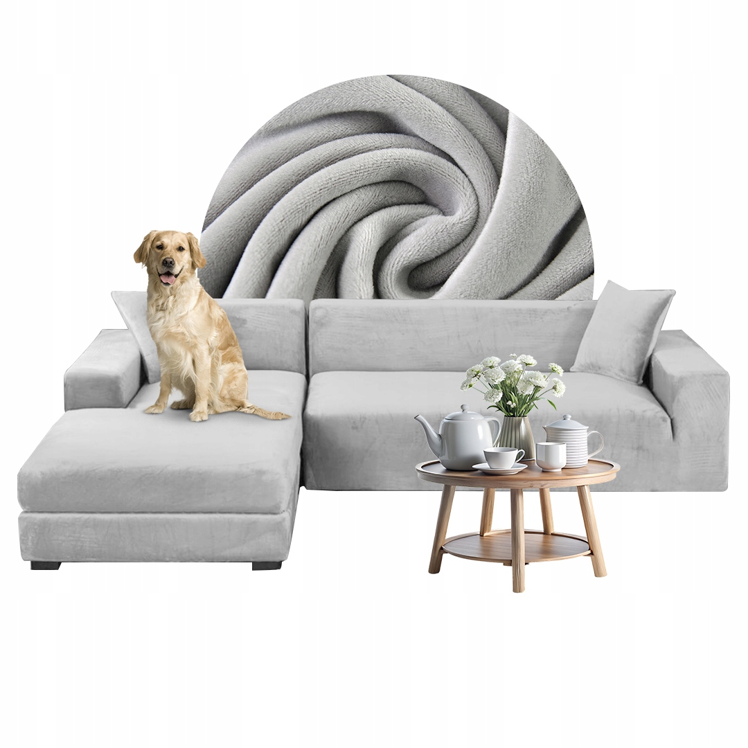 Sada potahů na roh L 2+3 os. Tlustá Velur Světle šedá