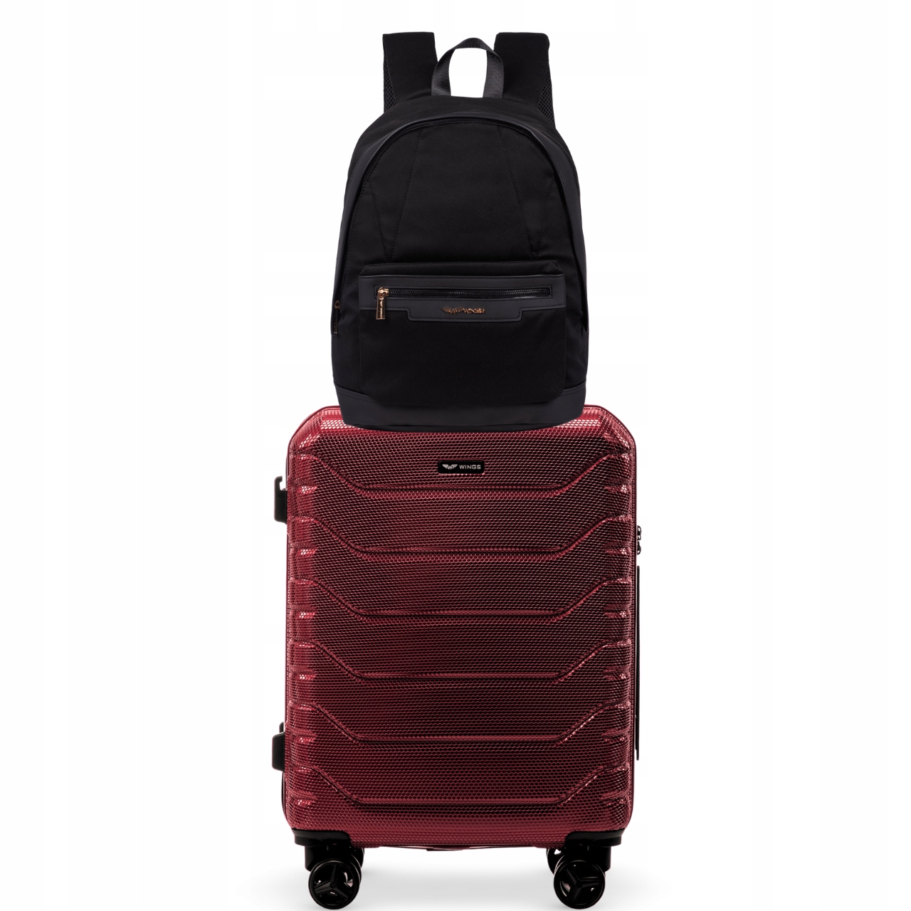 Velká sada: batoh Kiskadee Black a palubní kufr Crake Red Wine 20"