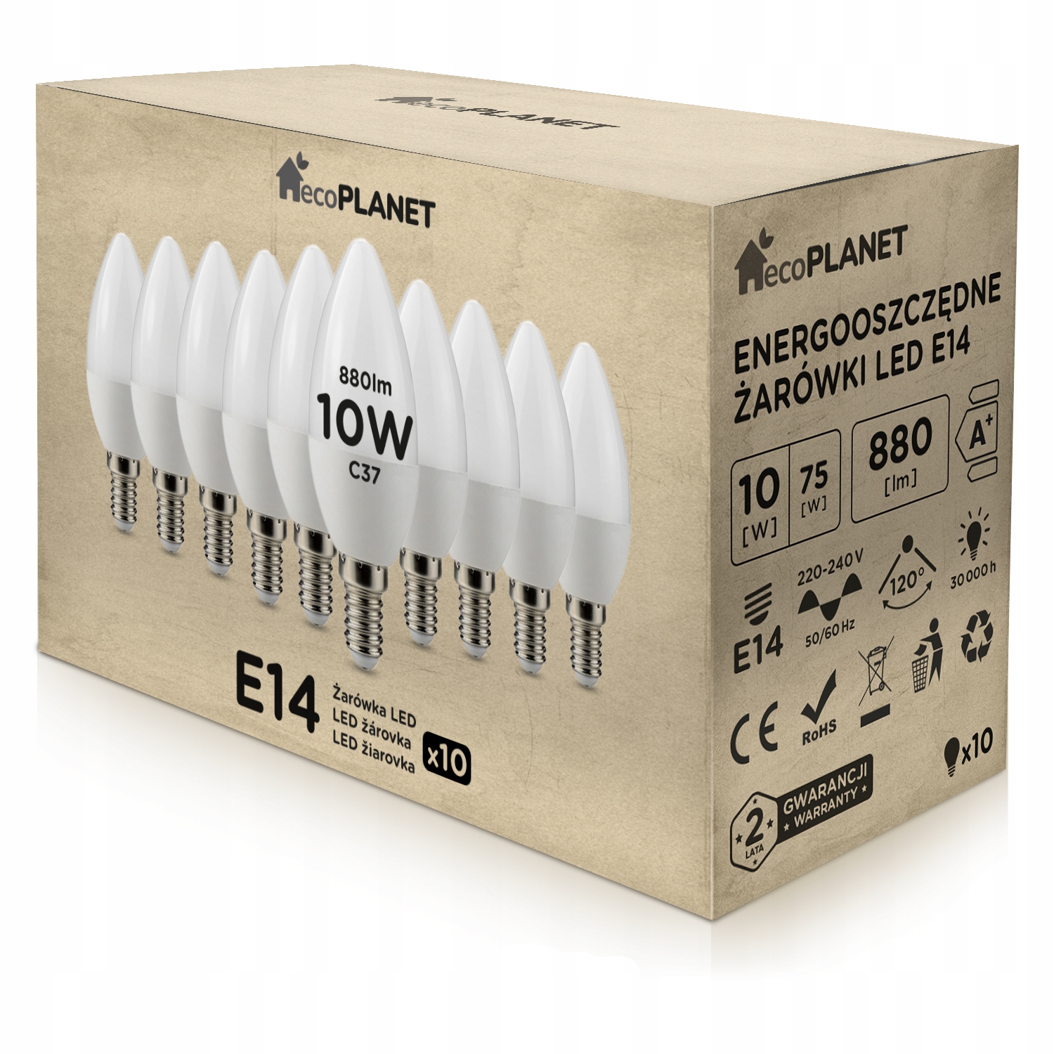 

10x Żarówka Led E14 świeczka 10W Barwy ecoPLANET