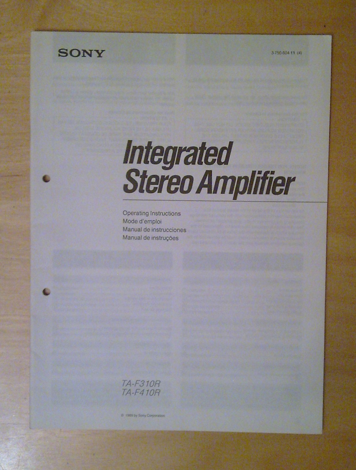 SONY - TA-F310R - TA-F410R Integrated Stereo Amplifier - Manual Operating