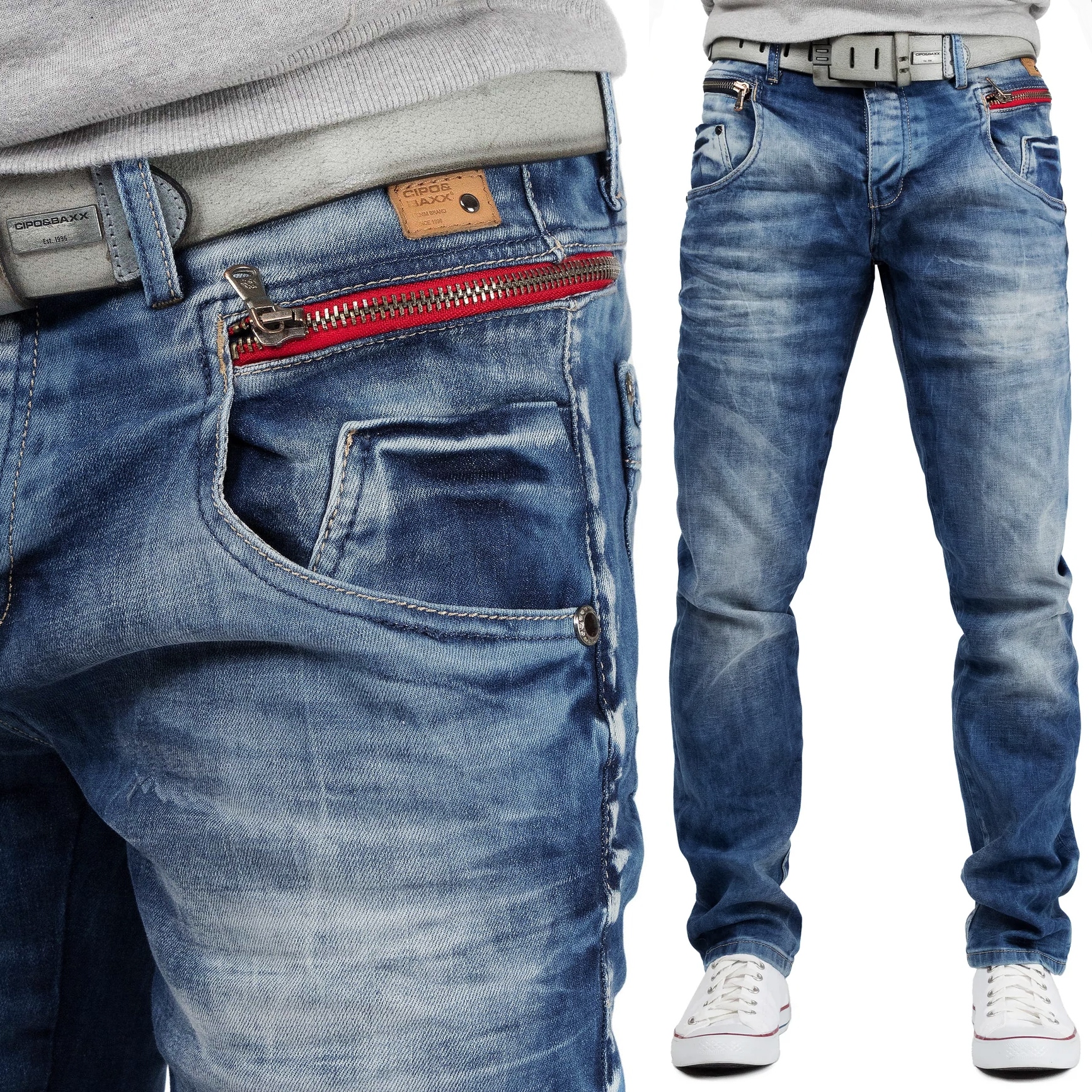 Džínové kalhoty Cipo Baxx Přetíratelné Slimfit Elastické zipy