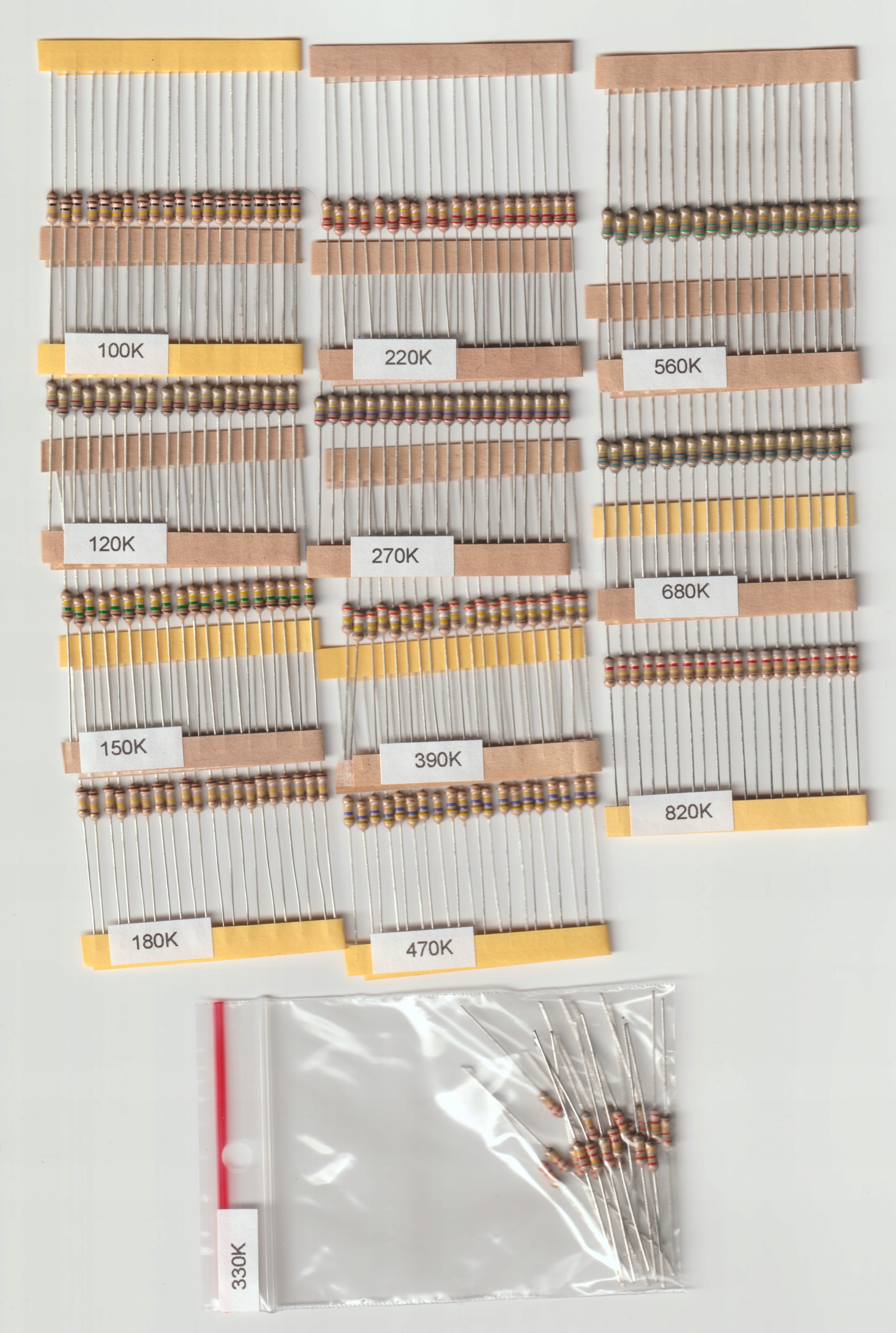 Zestaw Rezystorów Tht 0.25W 100K-820K Szereg E-12